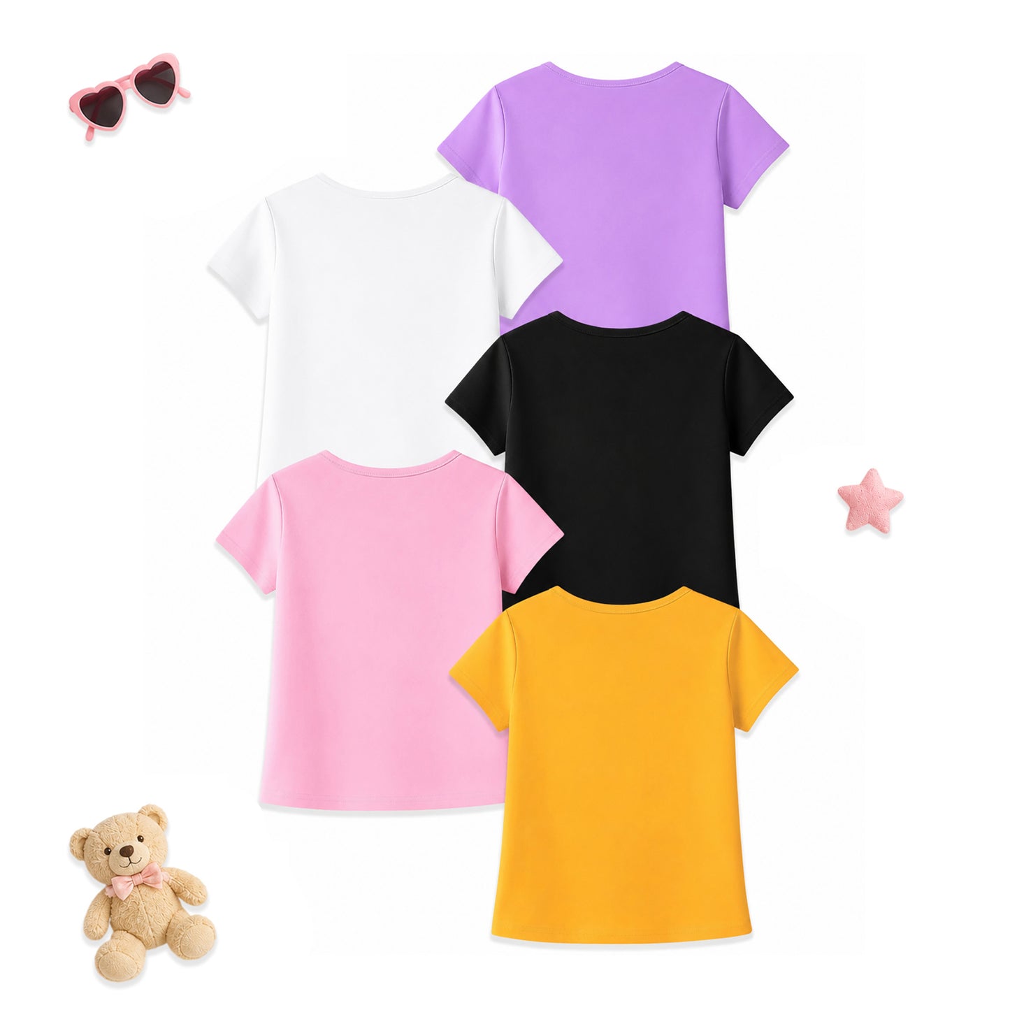 Kuchipoo Girls Cotton Printed T-Shirts | Half Sleeve Round Neck | Soft & Comfortable Casual Wear for Kids | Pack of 5