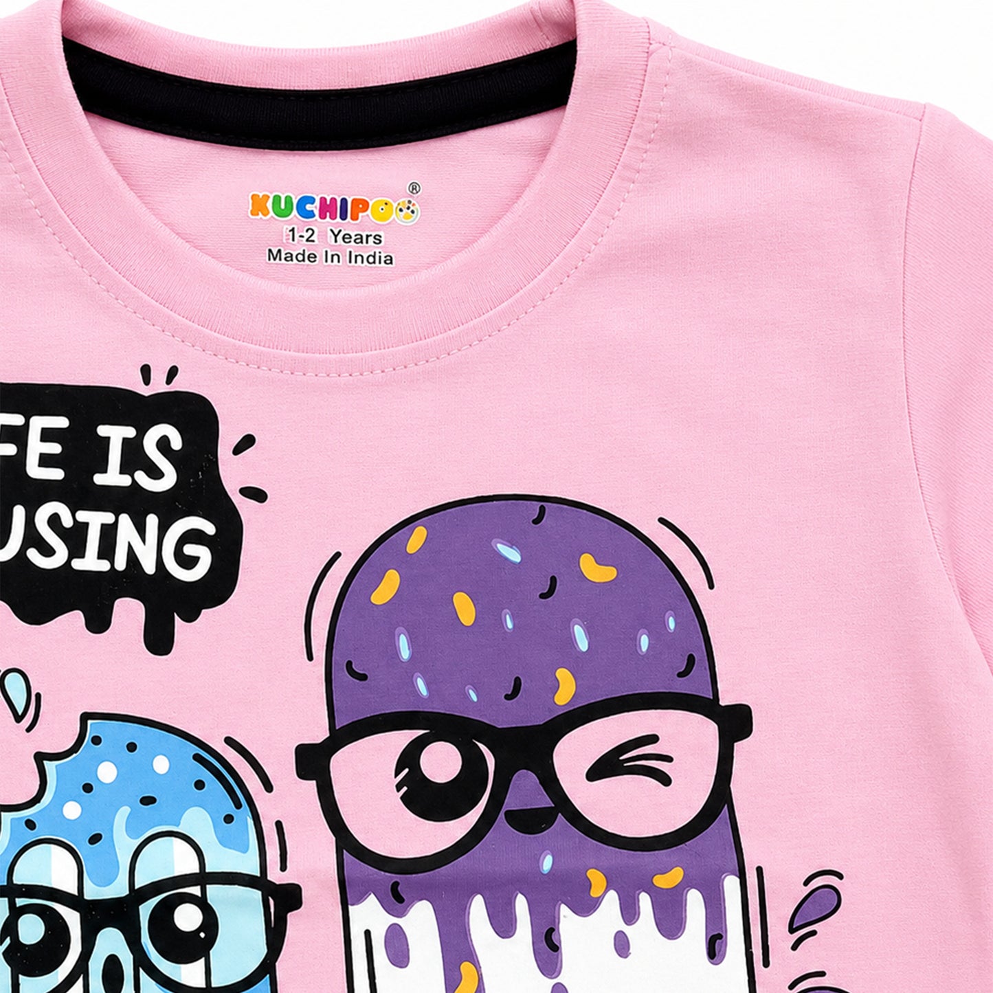 Kuchipoo Girls Cotton Printed T-Shirts | Half Sleeve Round Neck | Soft & Comfortable Casual Wear for Kids | Pack of 5