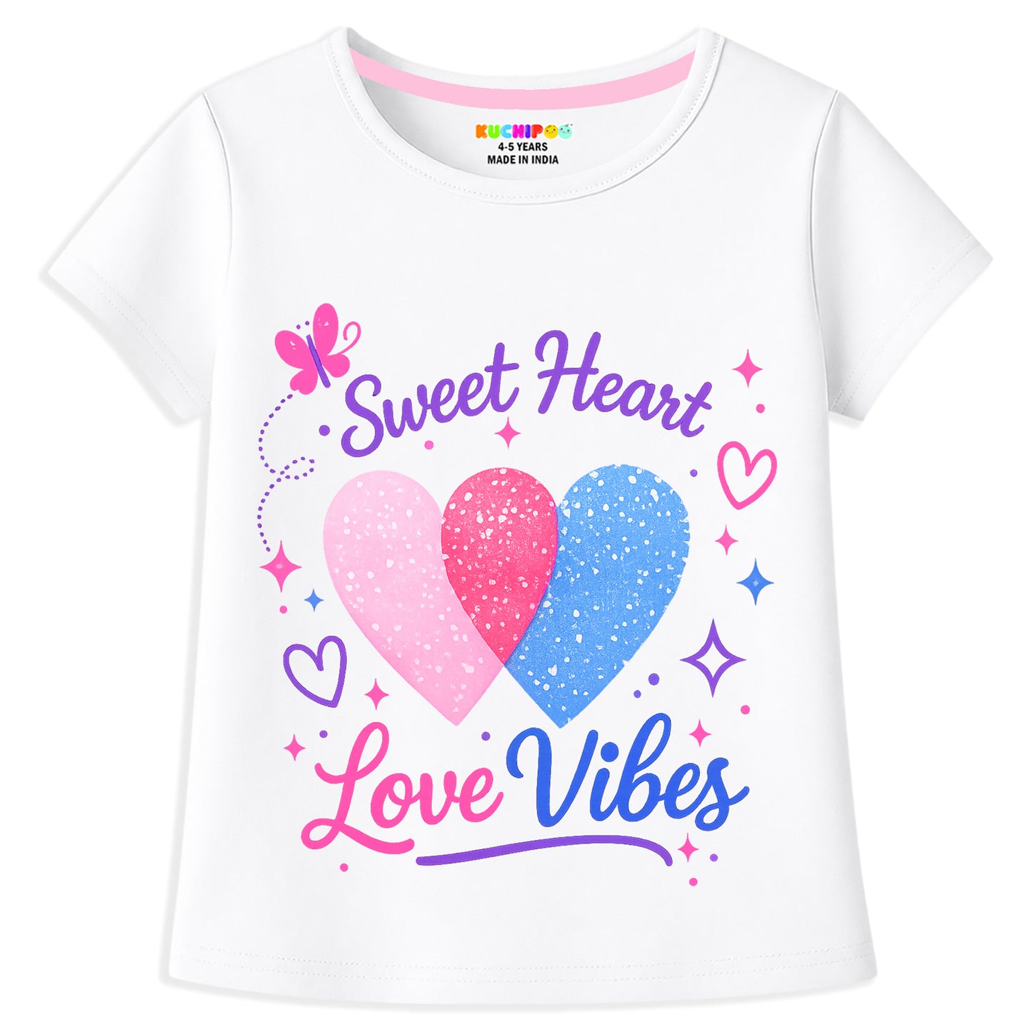 Kuchipoo Girls Cotton Printed T-Shirts | Half Sleeve Round Neck | Soft & Comfortable Casual Wear for Kids | Pack of 5