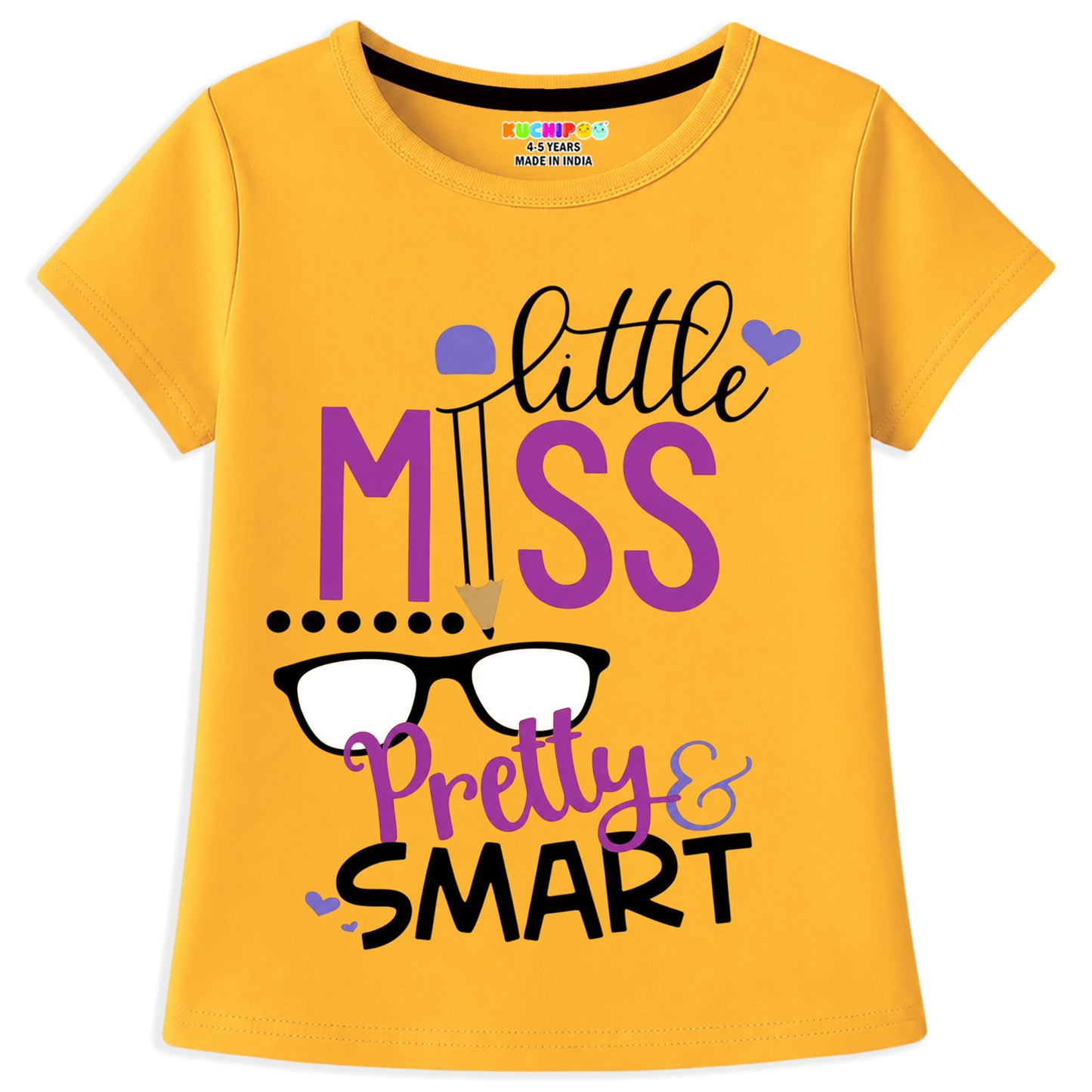 Kuchipoo Girls Cotton Printed T-Shirts | Half Sleeve Round Neck | Soft & Comfortable Casual Wear for Kids | Pack of 5