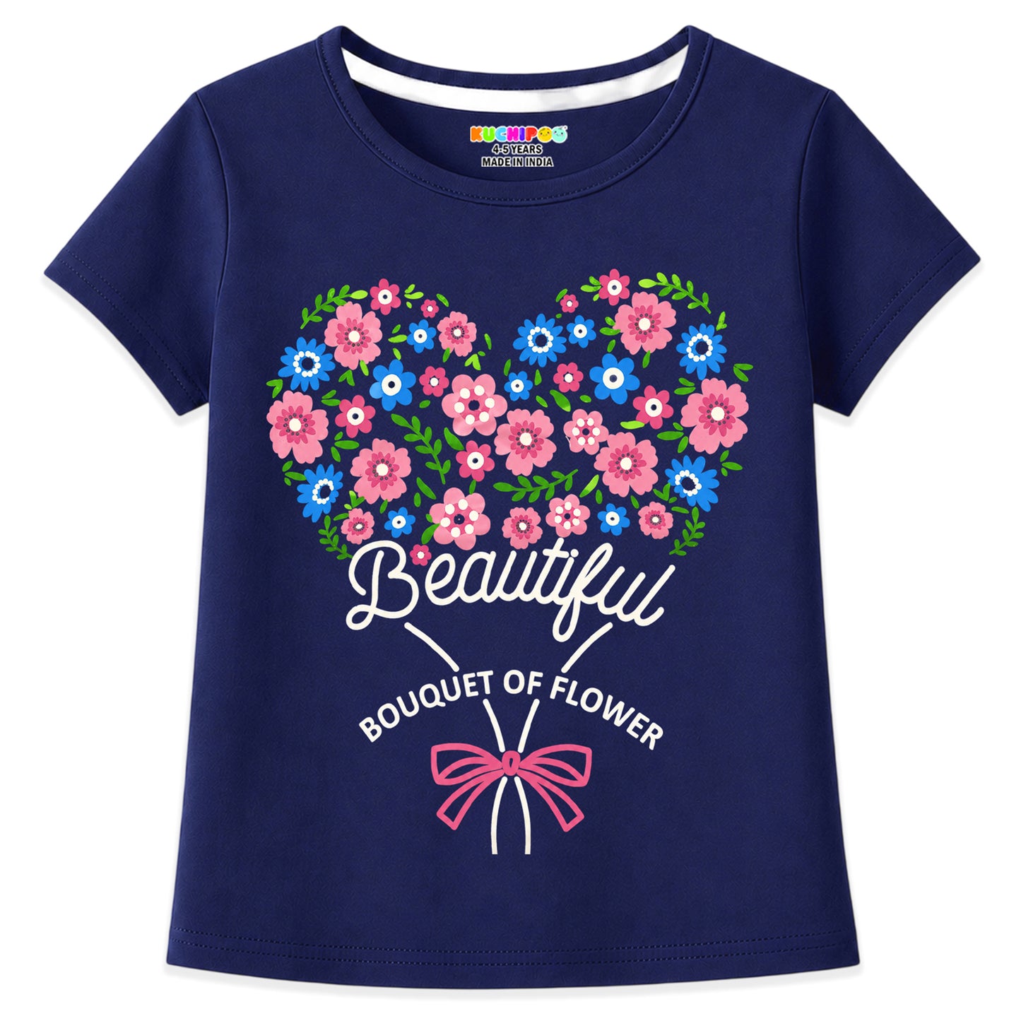 Kuchipoo Girls Cotton Printed T-Shirts | Half Sleeve Round Neck | Soft & Comfortable Casual Wear for Kids | Pack of 5
