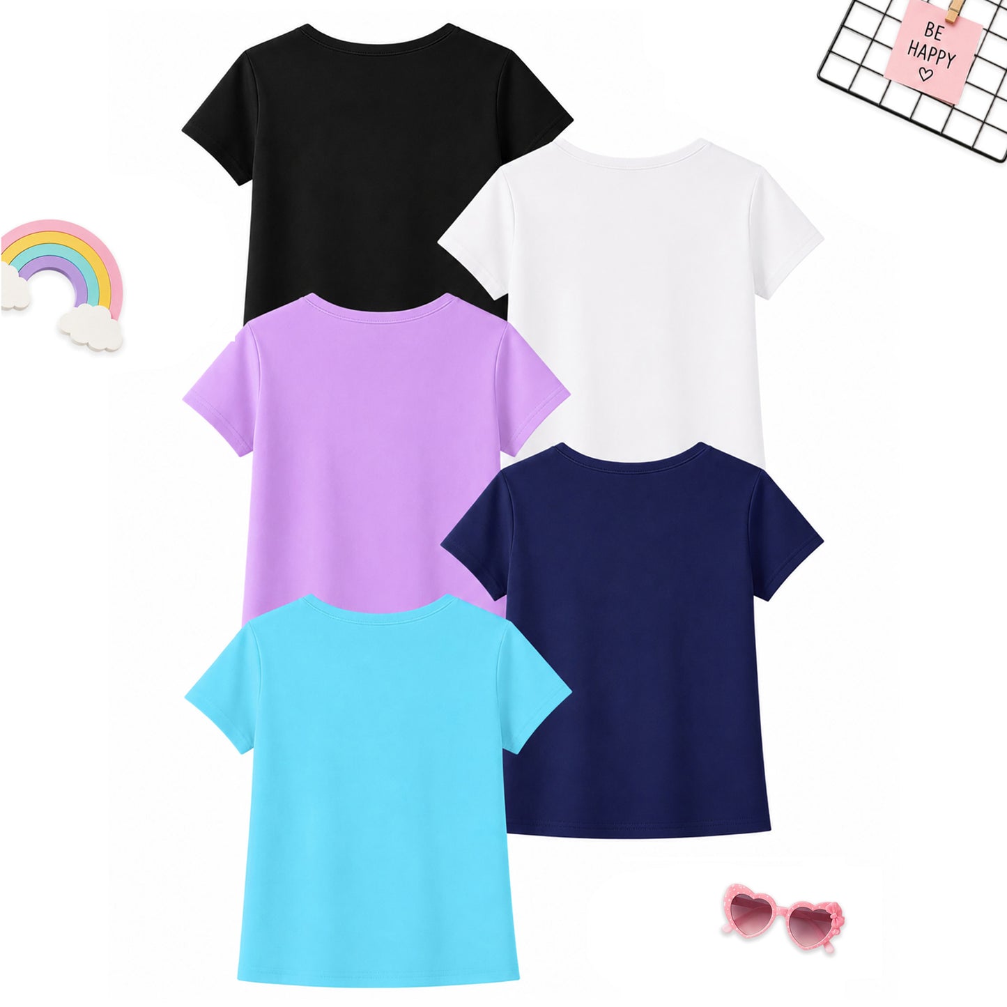 Kuchipoo Girls Cotton Printed T-Shirts | Half Sleeve Round Neck | Soft & Comfortable Casual Wear for Kids | Pack of 5