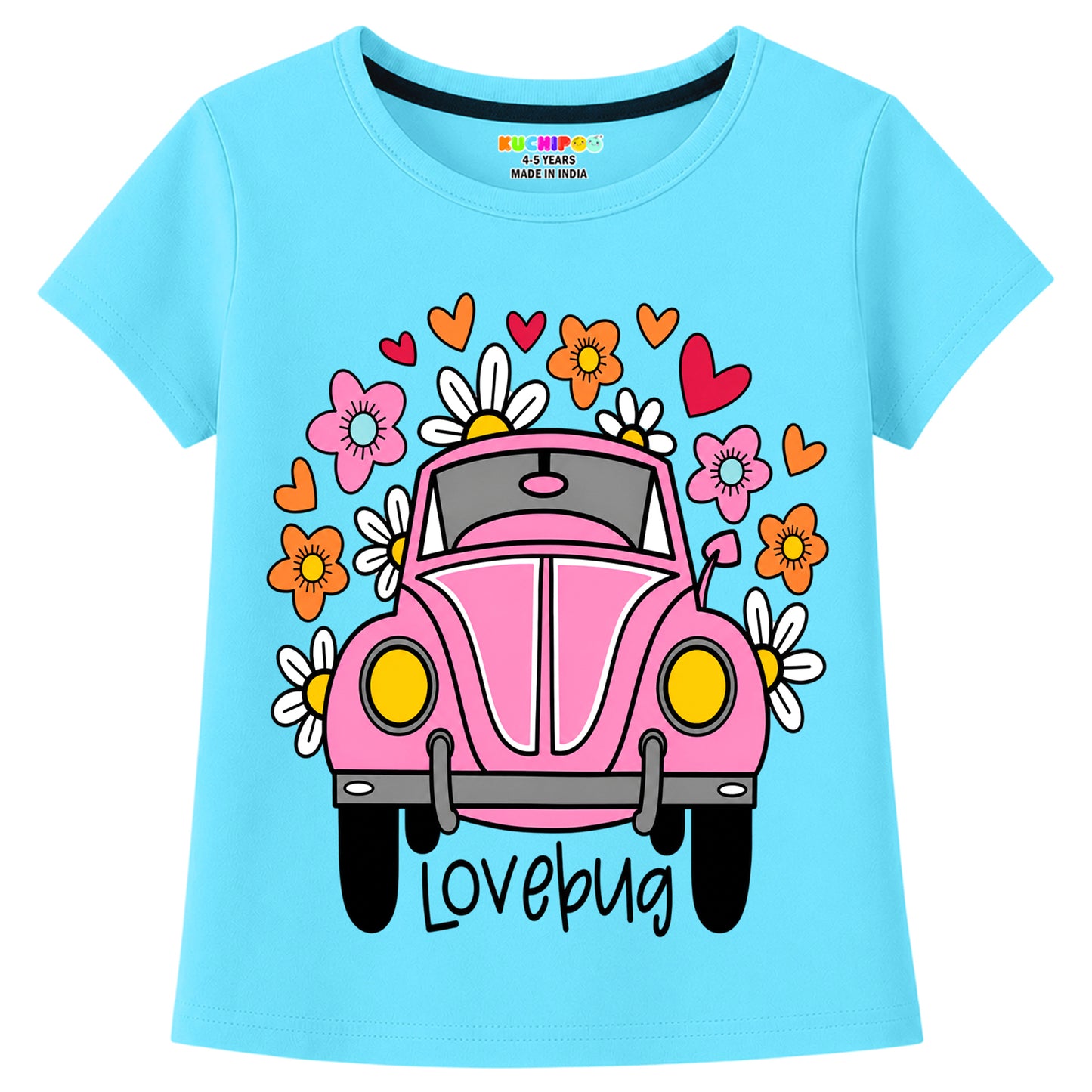 Kuchipoo Girls Cotton Printed T-Shirts | Half Sleeve Round Neck | Soft & Comfortable Casual Wear for Kids | Pack of 5