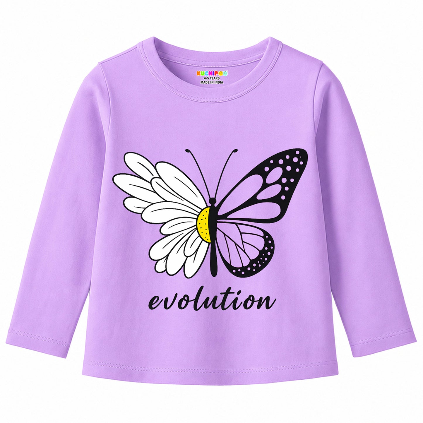 Kuchipoo Girls Cotton Printed T-Shirts | Full Sleeve Round Neck | Soft & Comfortable Casual Wear for Kids | Pack of 5