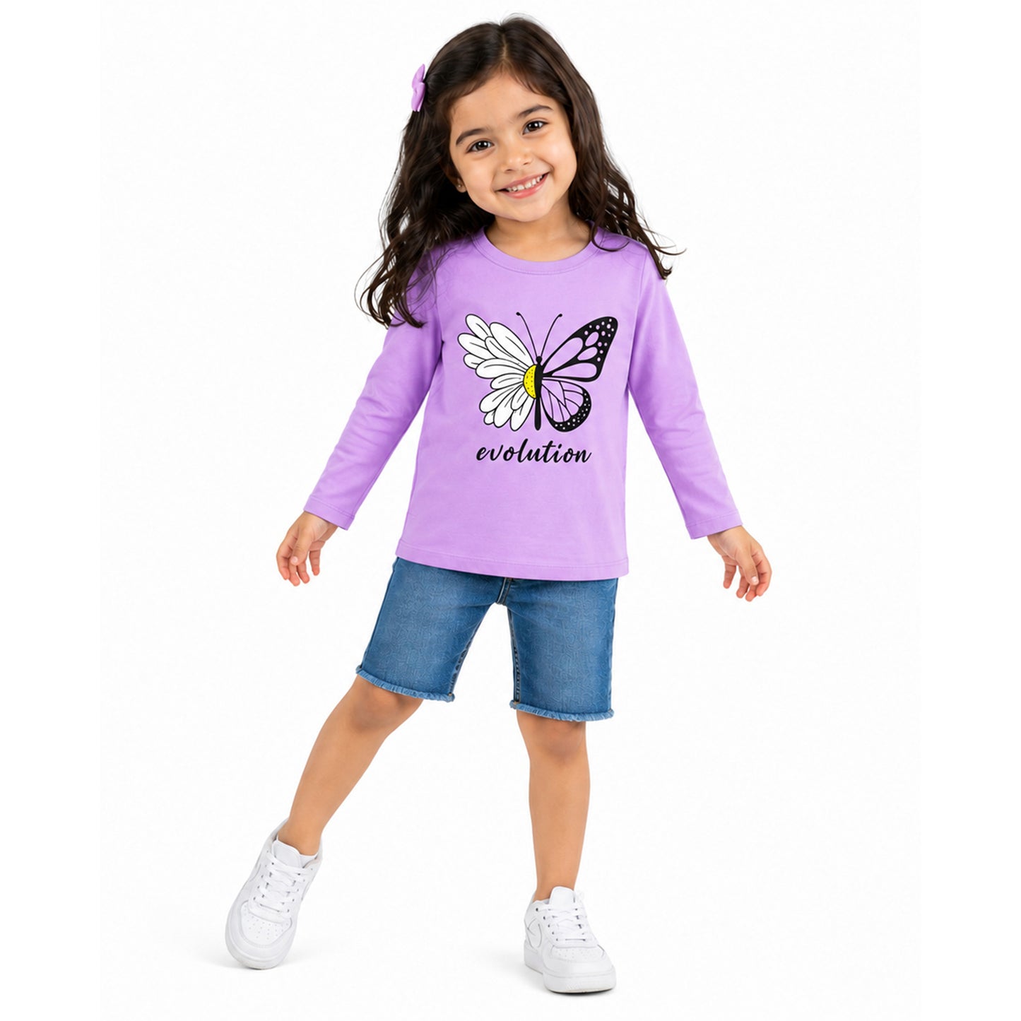 Kuchipoo Girls Cotton Printed T-Shirts | Full Sleeve Round Neck | Soft & Comfortable Casual Wear for Kids | Pack of 5