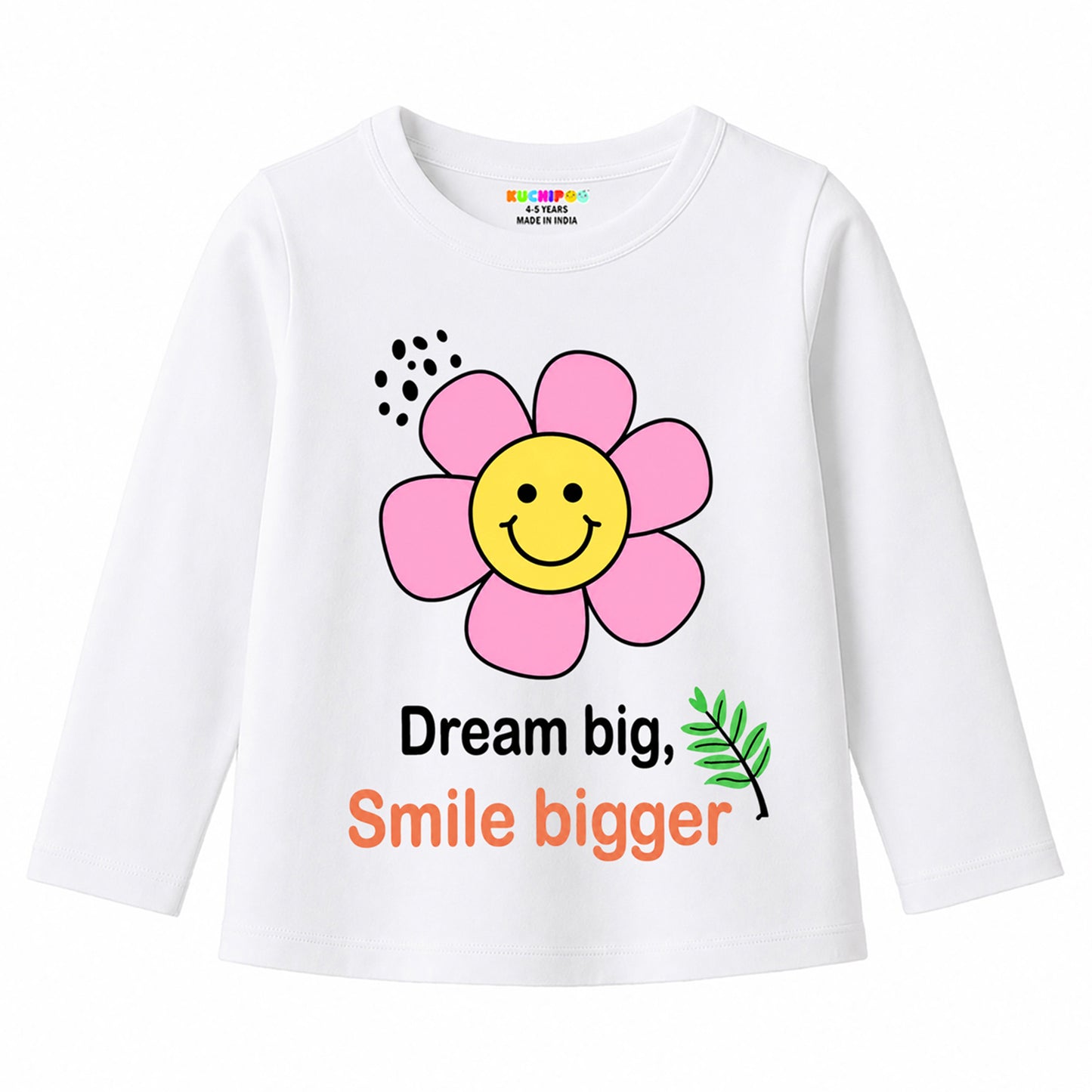 Kuchipoo Girls Cotton Printed T-Shirts | Full Sleeve Round Neck | Soft & Comfortable Casual Wear for Kids | Pack of 5