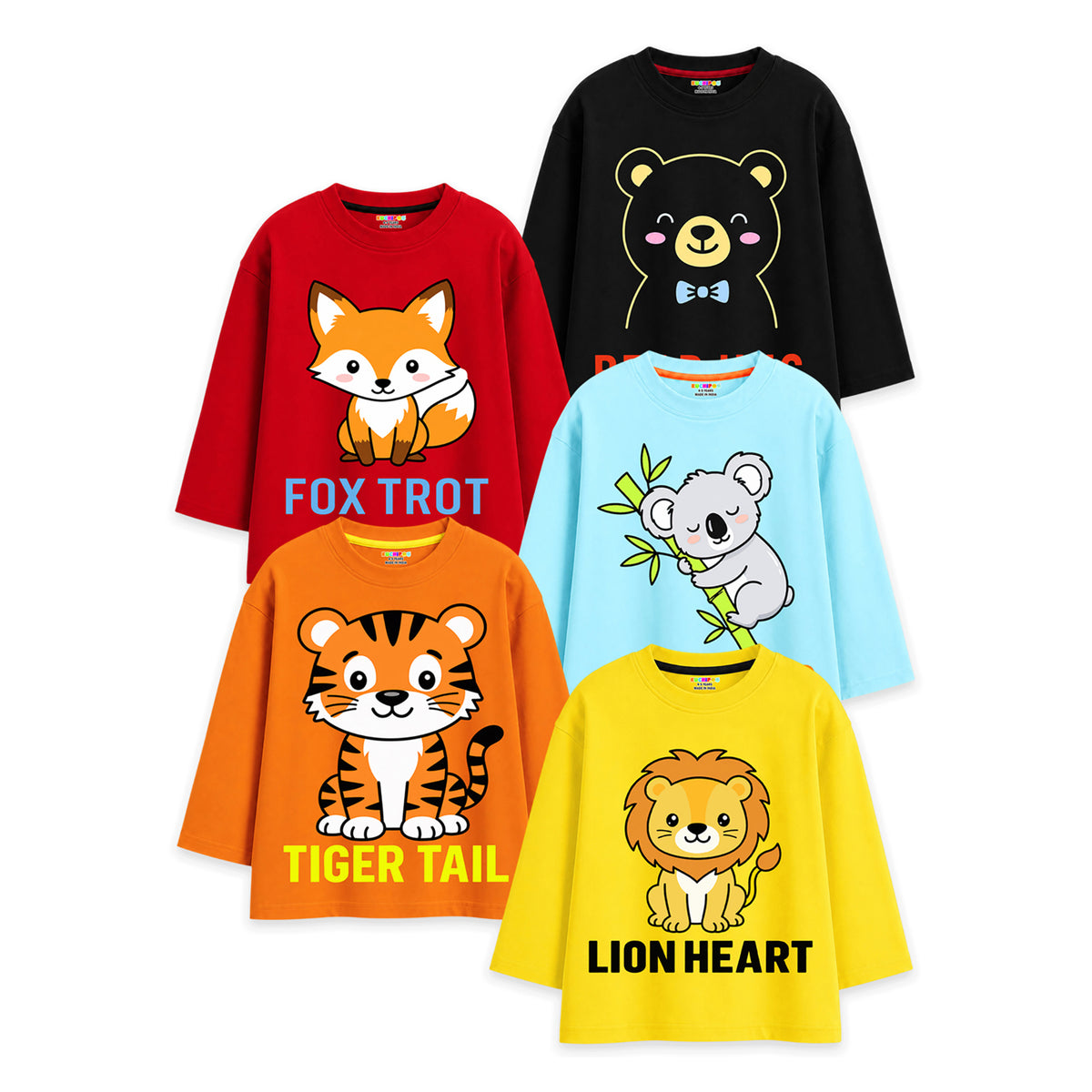 Kuchipoo Baby Boys and Baby Girls Cotton Printed T-Shirts | Full Sleeve Round Neck | Soft & Comfortable Casual Wear for Kids | Pack of 5