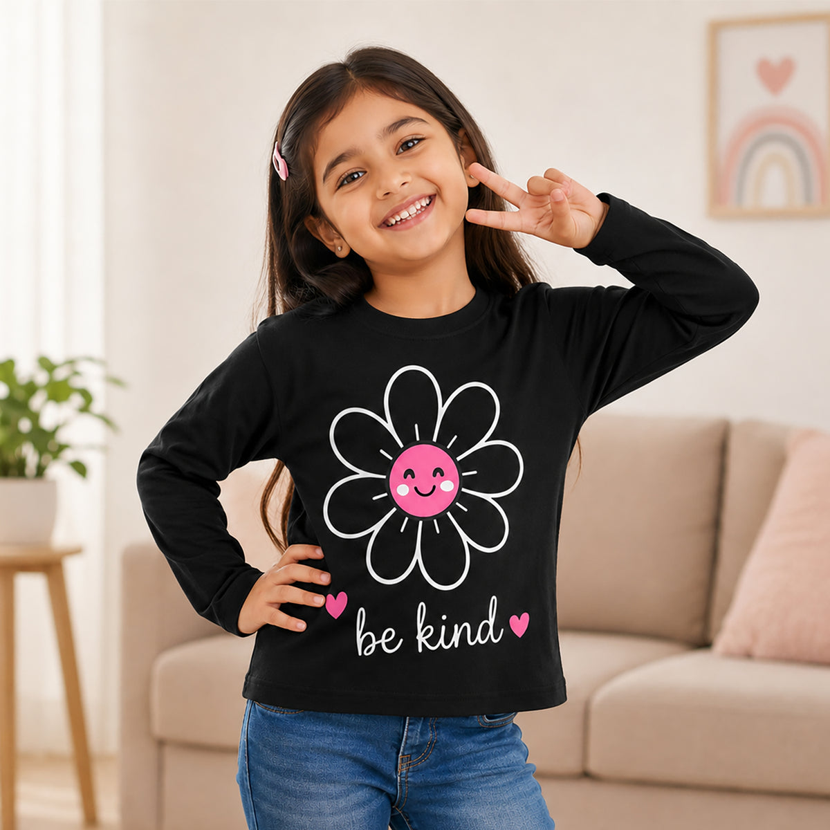 Kuchipoo Baby Girls Cotton Printed T-Shirts | Full Sleeve Round Neck | Soft & Comfortable Casual Wear for Kids | Pack of 5