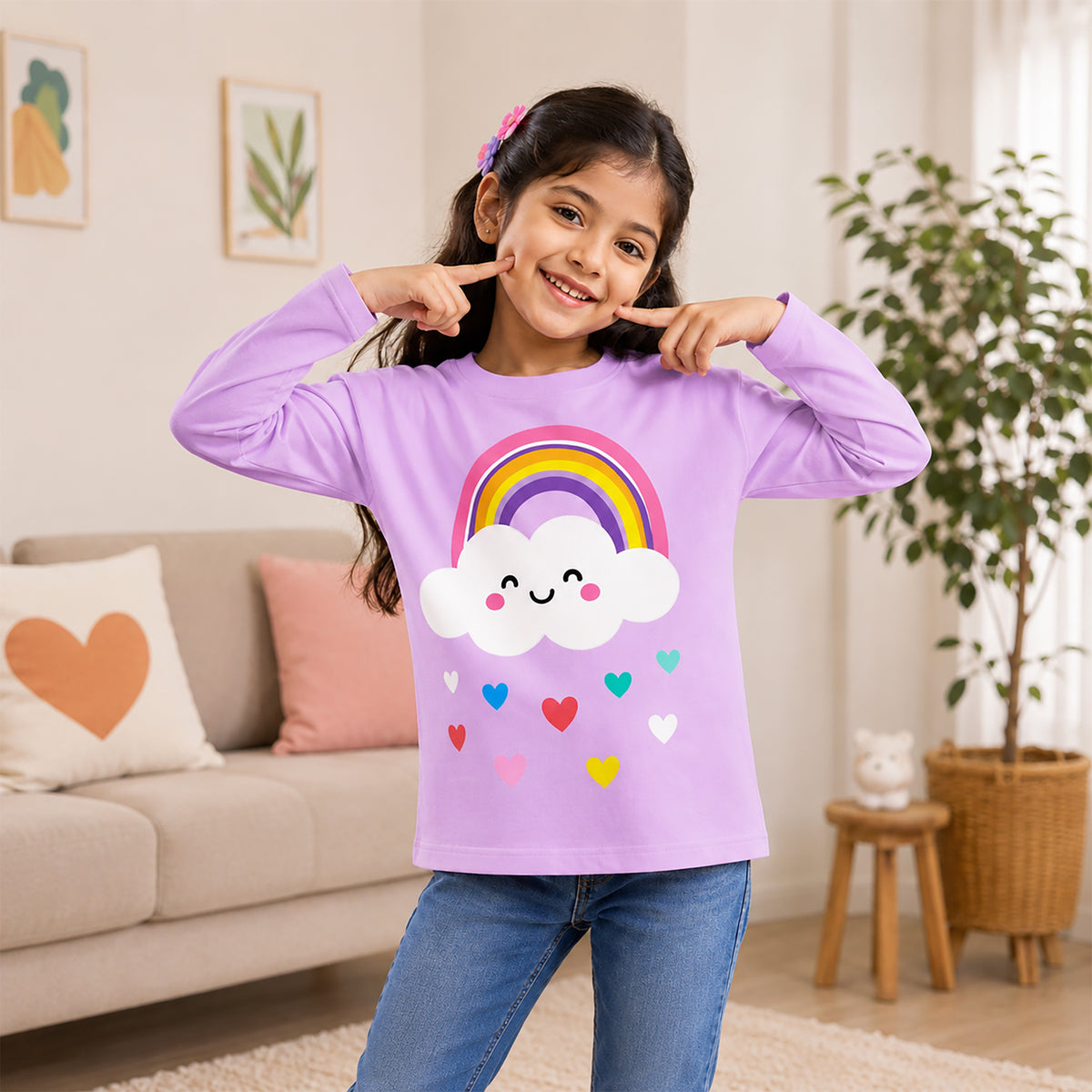 Kuchipoo Baby Girls Cotton Printed T-Shirts | Full Sleeve Round Neck | Soft & Comfortable Casual Wear for Kids | Pack of 5
