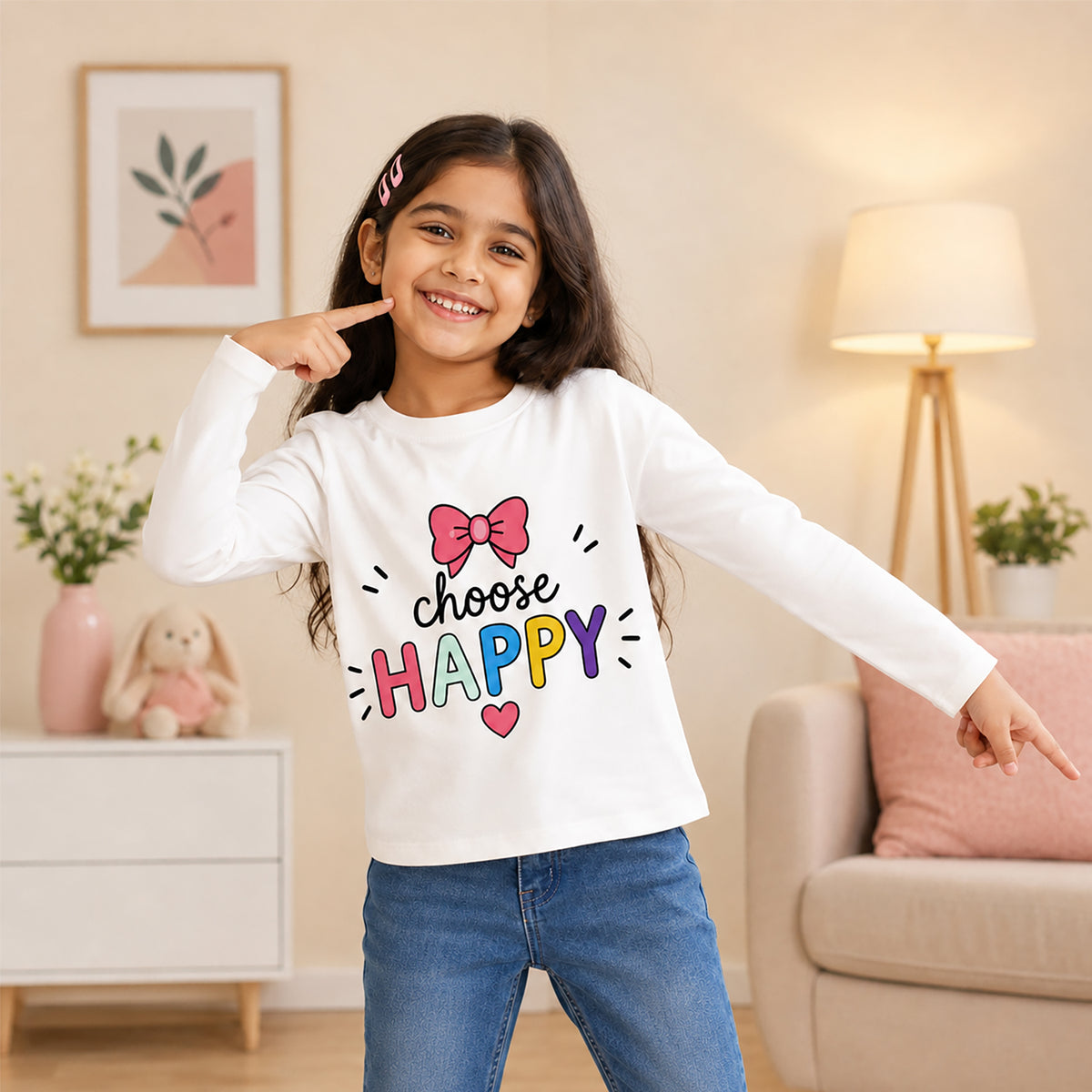 Kuchipoo Baby Girls Cotton Printed T-Shirts | Full Sleeve Round Neck | Soft & Comfortable Casual Wear for Kids | Pack of 5