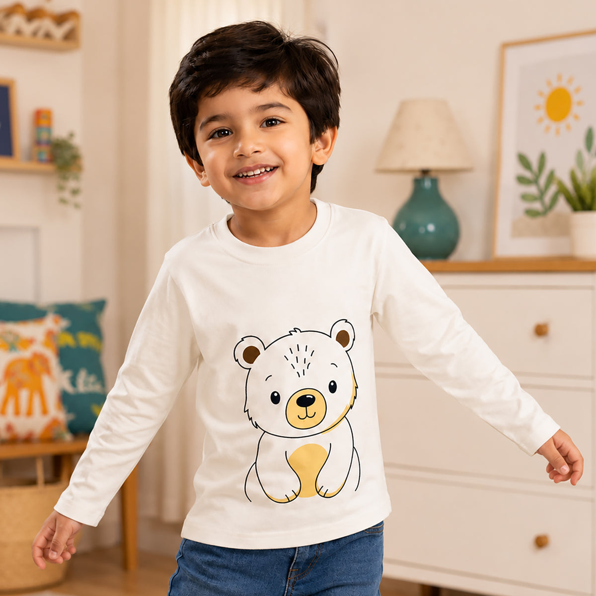 Kuchipoo Baby Boys Cotton Printed T-Shirts | Full Sleeve Round Neck | Soft & Comfortable Casual Wear for Kids | Pack of 5