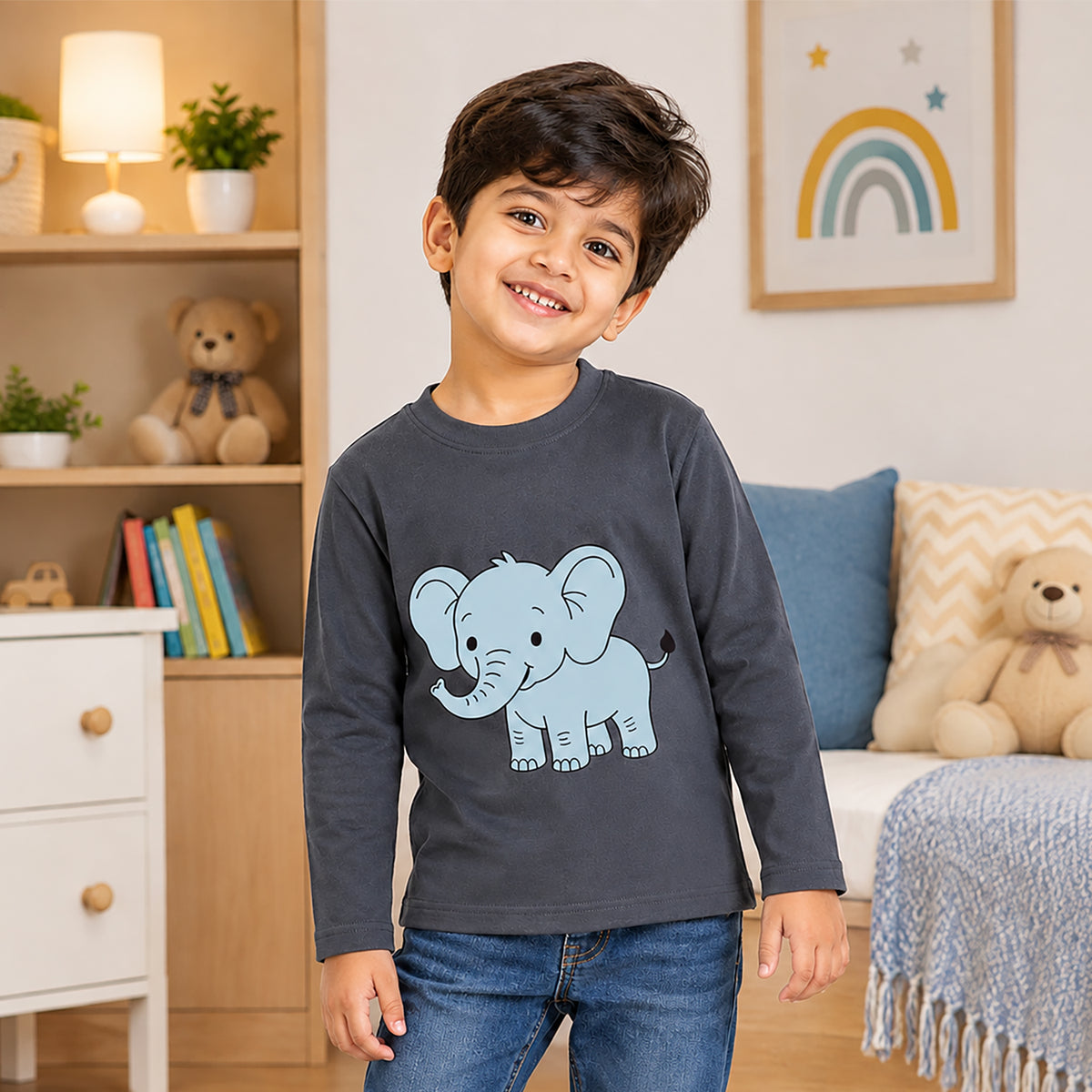 Kuchipoo Baby Boys Cotton Printed T-Shirts | Full Sleeve Round Neck | Soft & Comfortable Casual Wear for Kids | Pack of 5