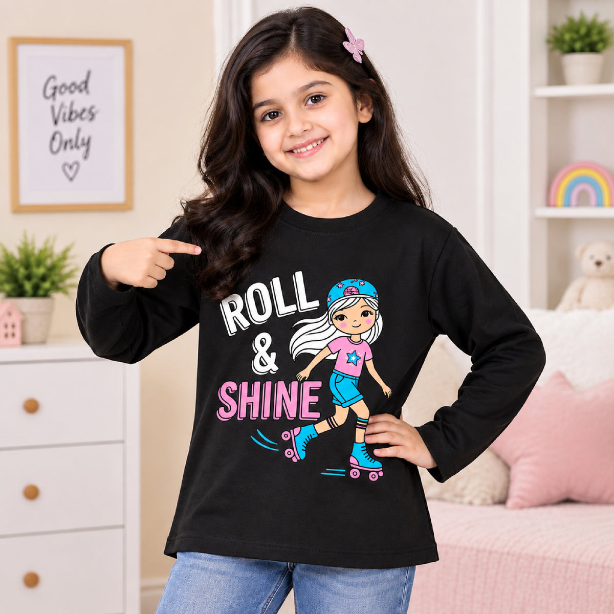 Kuchipoo Girls Cotton Solid T-Shirts | Full Sleeve Round Neck | Soft & Comfortable Casual Wear for Kids | Pack of 5 (Copy)