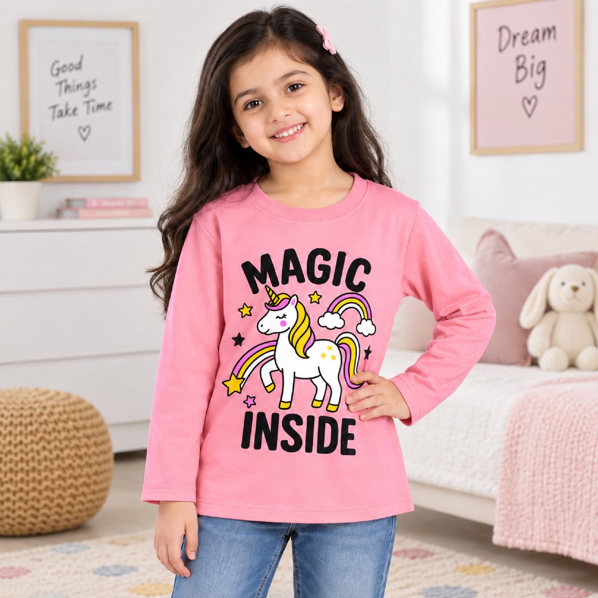 Kuchipoo Girls Cotton Solid T-Shirts | Full Sleeve Round Neck | Soft & Comfortable Casual Wear for Kids | Pack of 5 (Copy)
