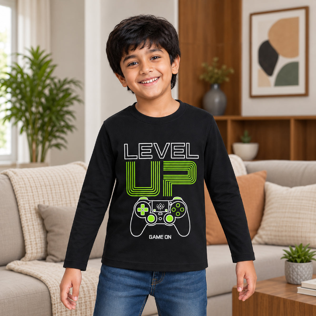 Kuchipoo Boys Cotton Printed T-Shirts | Full Sleeve Round Neck | Soft & Comfortable Casual Wear for Kids | Pack of 5
