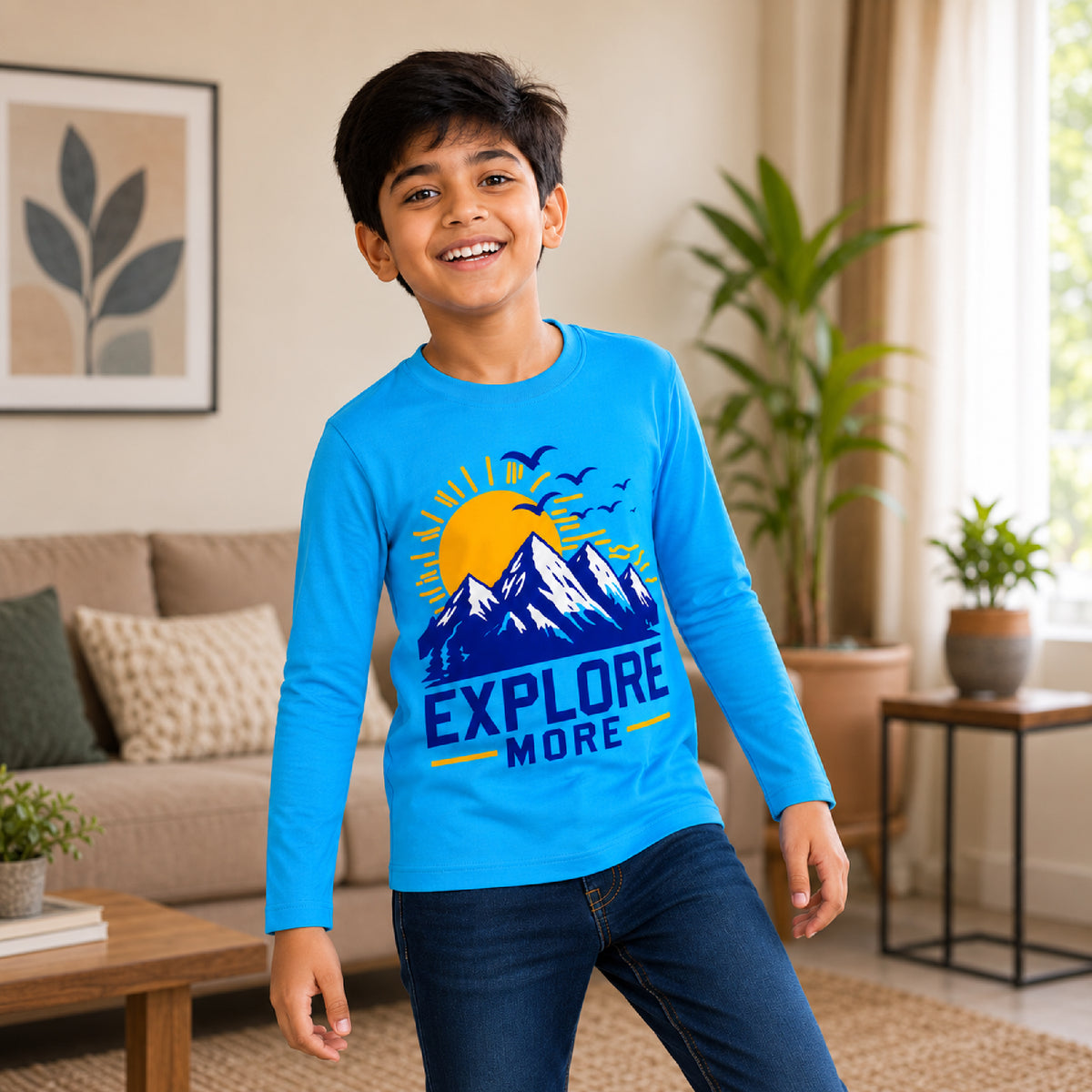 Kuchipoo Boys Cotton Printed T-Shirts | Full Sleeve Round Neck | Soft & Comfortable Casual Wear for Kids | Pack of 5