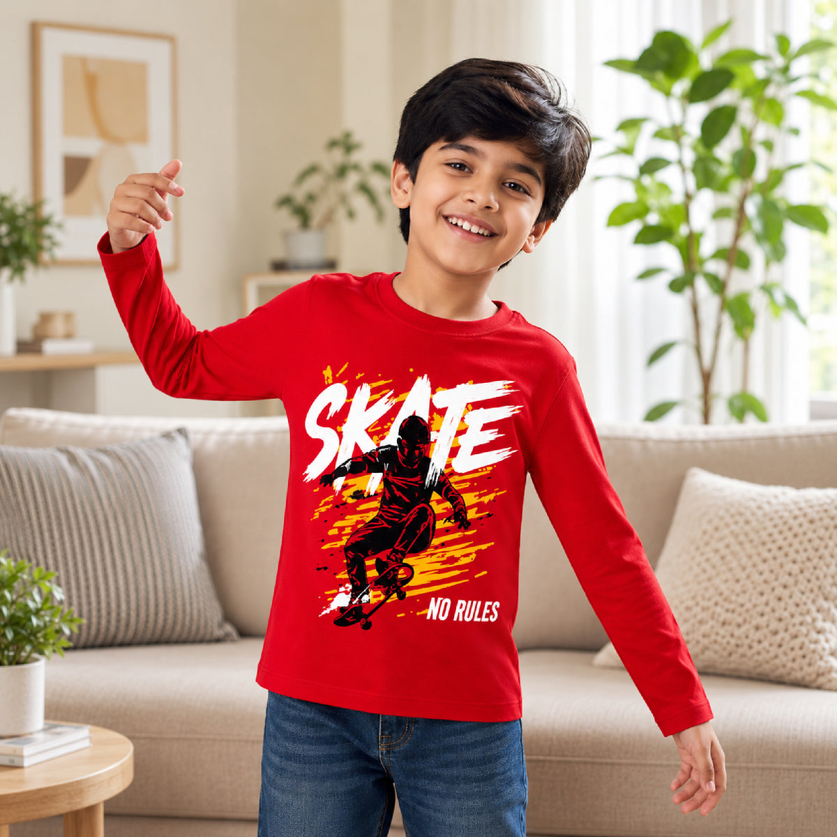 Kuchipoo Boys Cotton Printed T-Shirts | Full Sleeve Round Neck | Soft & Comfortable Casual Wear for Kids | Pack of 5