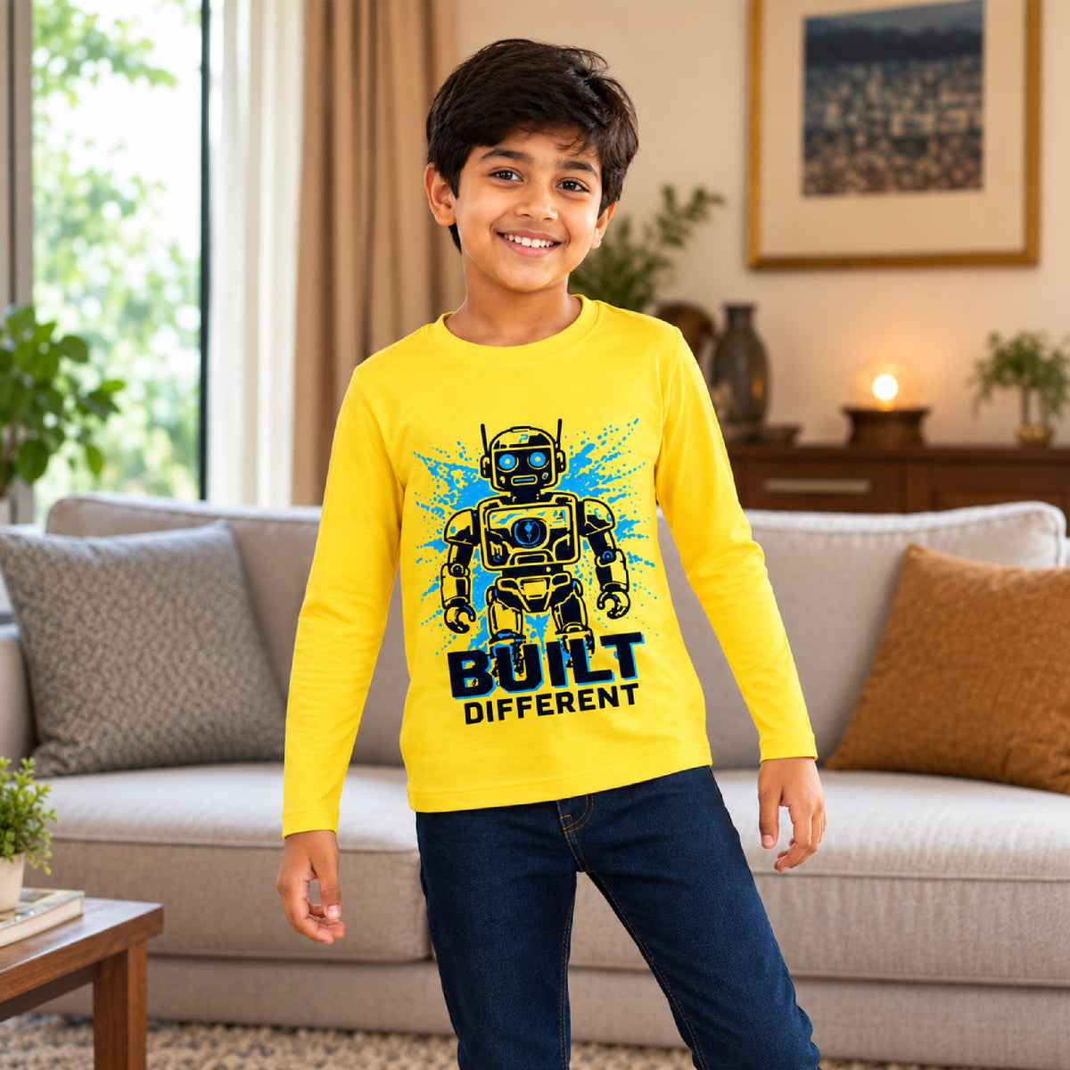 Kuchipoo Boys Cotton Printed T-Shirts | Full Sleeve Round Neck | Soft & Comfortable Casual Wear for Kids | Pack of 5