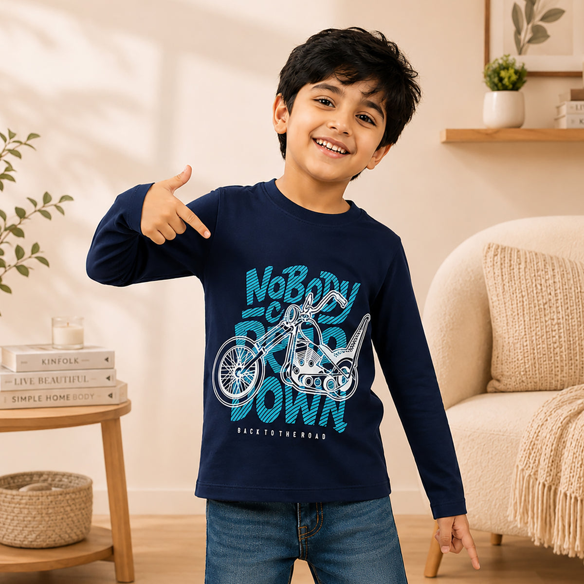 Kuchipoo Boys Cotton Printed T-Shirts | Full Sleeve Round Neck | Soft & Comfortable Casual Wear for Kids | Pack of 5