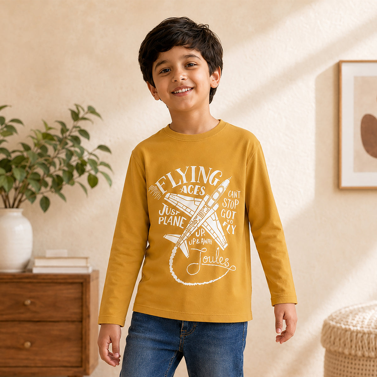Kuchipoo Boys Cotton Printed T-Shirts | Full Sleeve Round Neck | Soft & Comfortable Casual Wear for Kids | Pack of 5
