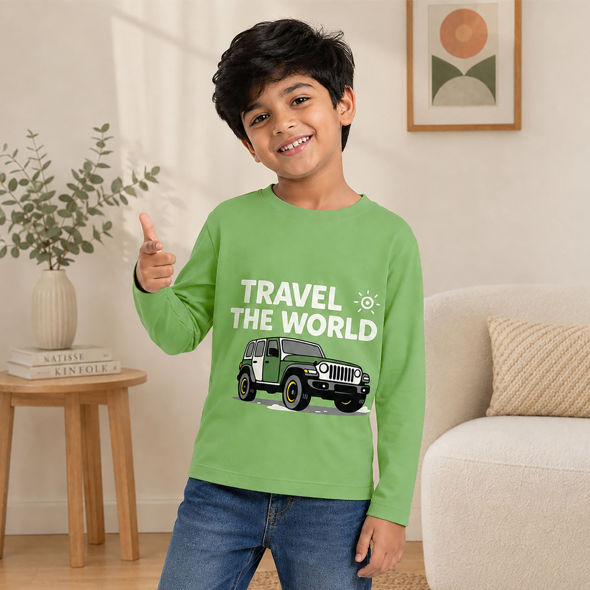Kuchipoo Boys Cotton Printed T-Shirts | Full Sleeve Round Neck | Soft & Comfortable Casual Wear for Kids | Pack of 5
