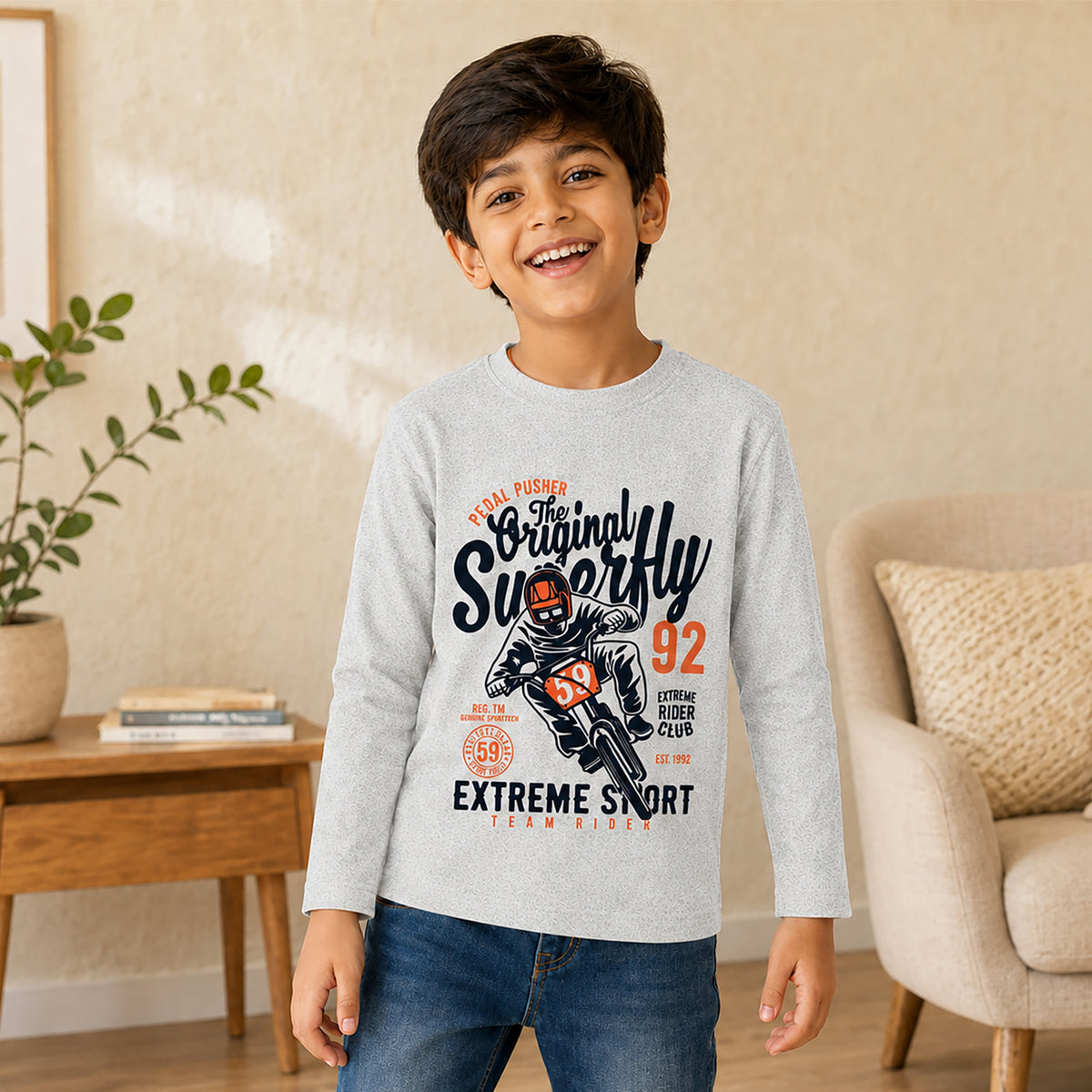 Kuchipoo Boys Cotton Printed T-Shirts | Full Sleeve Round Neck | Soft & Comfortable Casual Wear for Kids | Pack of 5