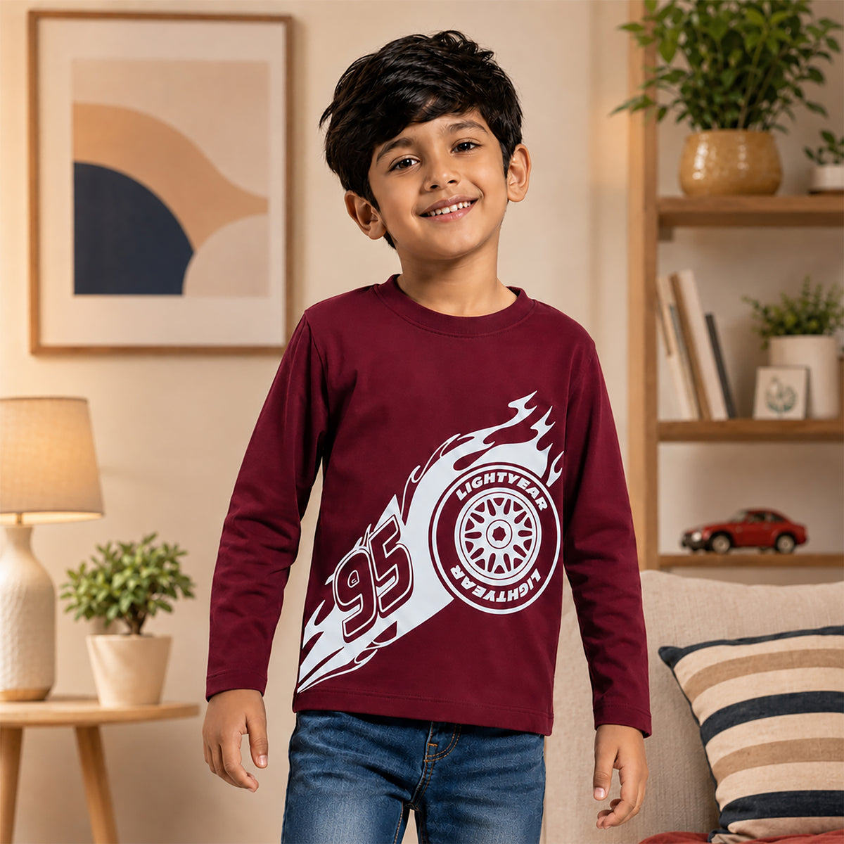 Kuchipoo Boys Cotton Printed T-Shirts | Full Sleeve Round Neck | Soft & Comfortable Casual Wear for Kids | Pack of 5