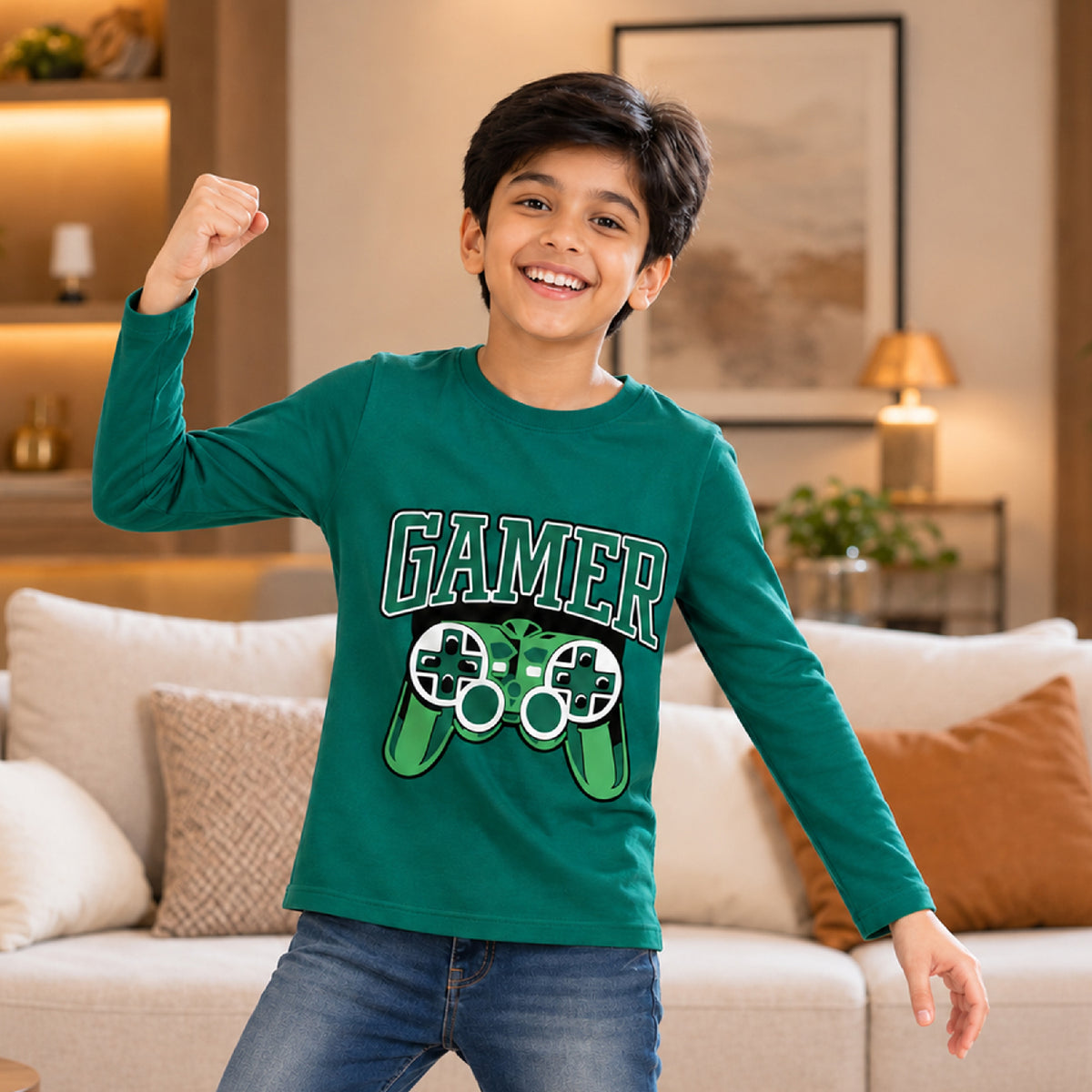 Kuchipoo Boys Cotton Printed T-Shirts | Full Sleeve Round Neck | Soft & Comfortable Casual Wear for Kids | Pack of 5