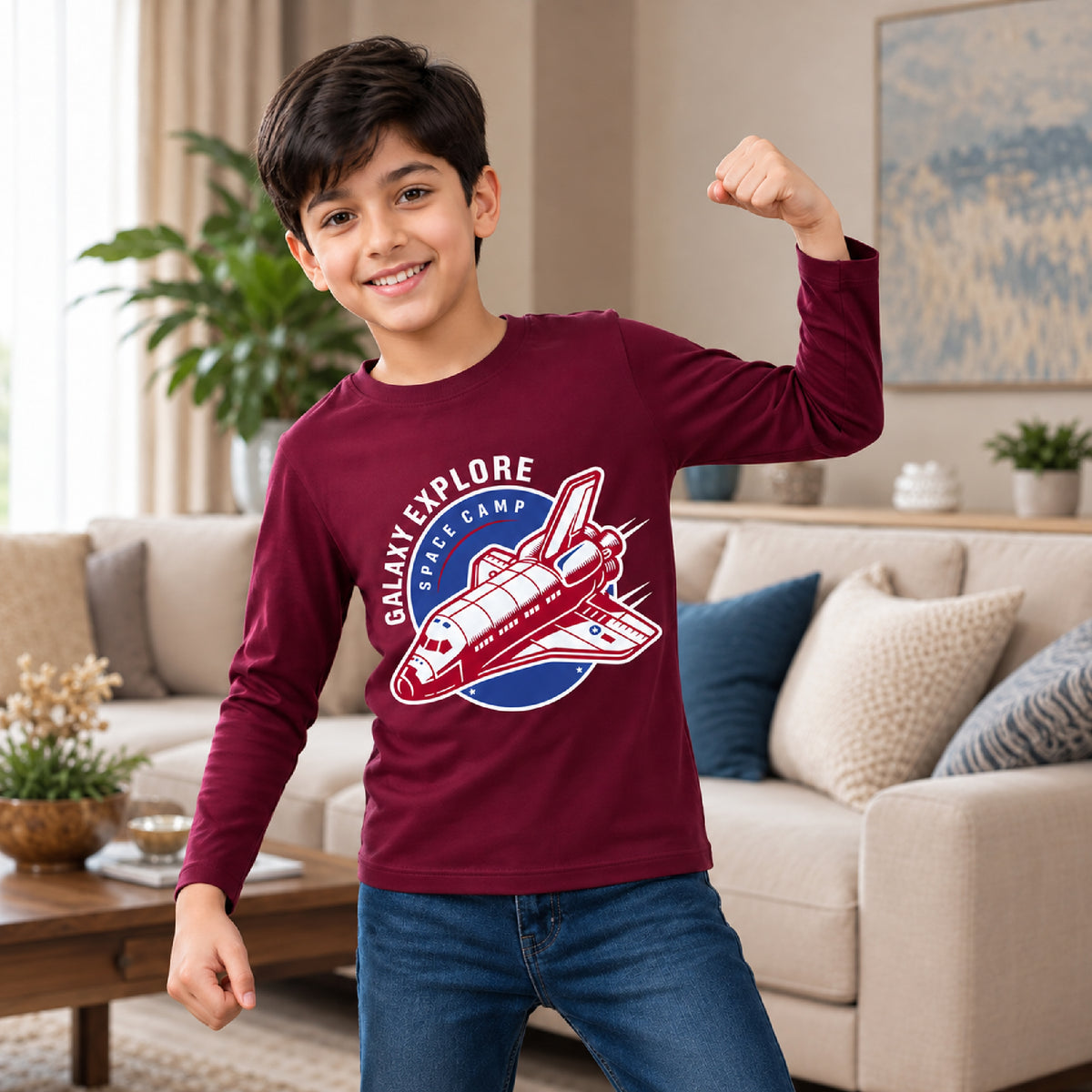 Kuchipoo Boys Cotton Printed T-Shirts | Full Sleeve Round Neck | Soft & Comfortable Casual Wear for Kids | Pack of 5