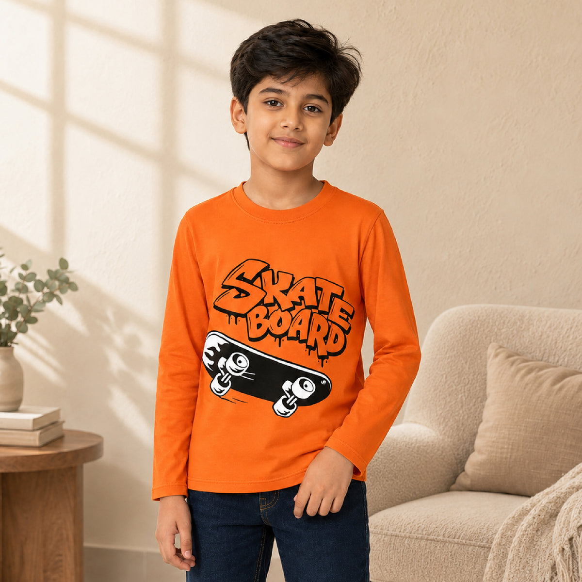 Kuchipoo Boys Cotton Printed T-Shirts | Full Sleeve Round Neck | Soft & Comfortable Casual Wear for Kids | Pack of 5
