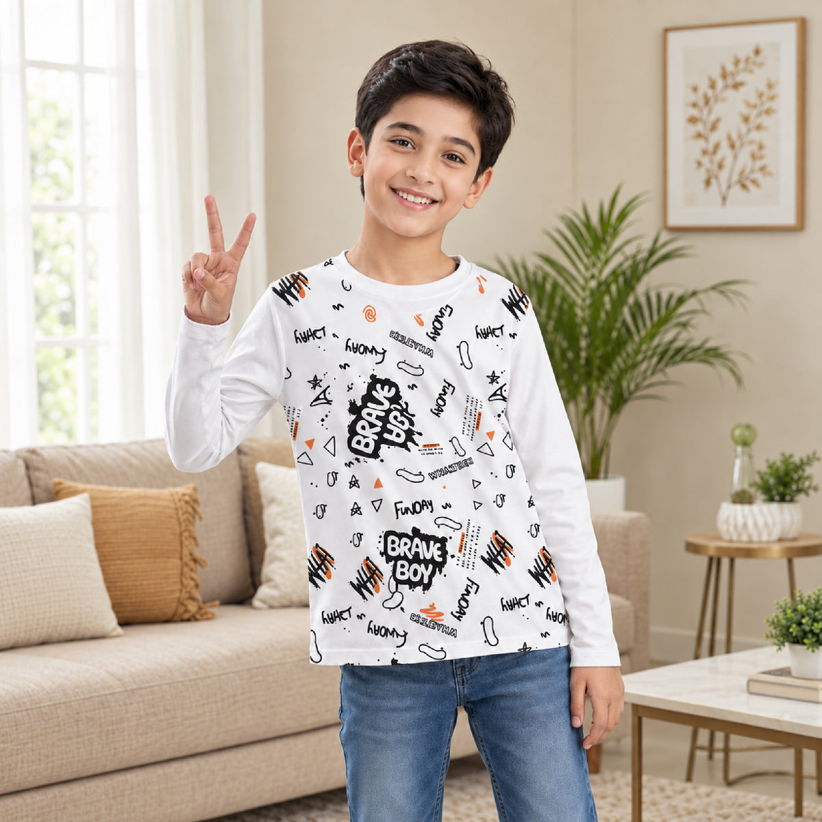 Kuchipoo Boys Cotton Printed T-Shirts | Full Sleeve Round Neck | Soft & Comfortable Casual Wear for Kids | Pack of 5