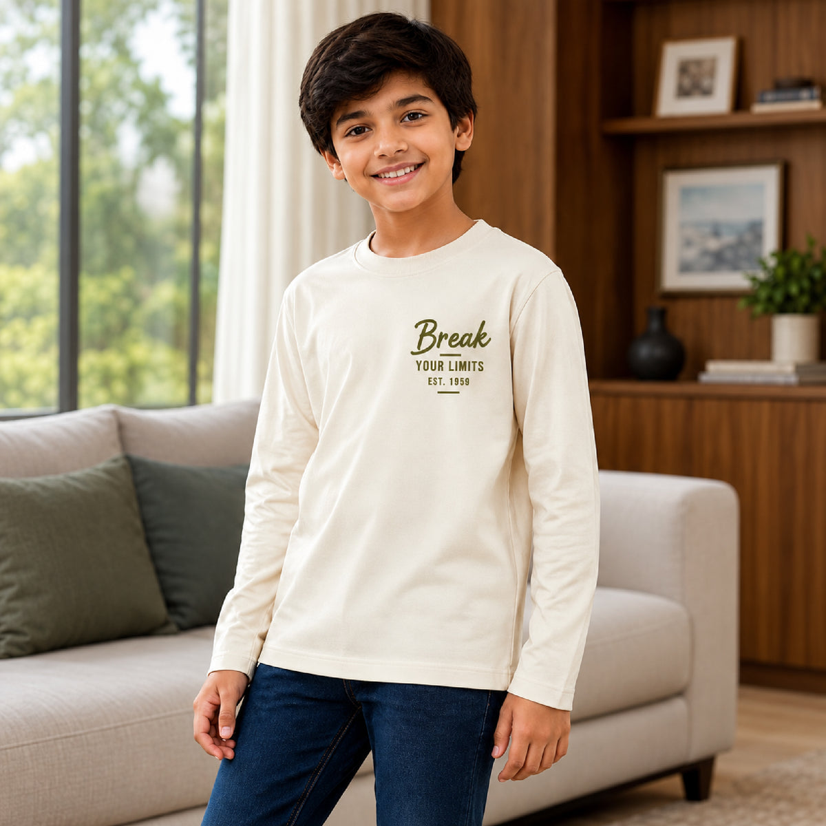 Kuchipoo Boys Cotton Printed T-Shirts | Full Sleeve Round Neck | Soft & Comfortable Casual Wear for Kids | Pack of 5