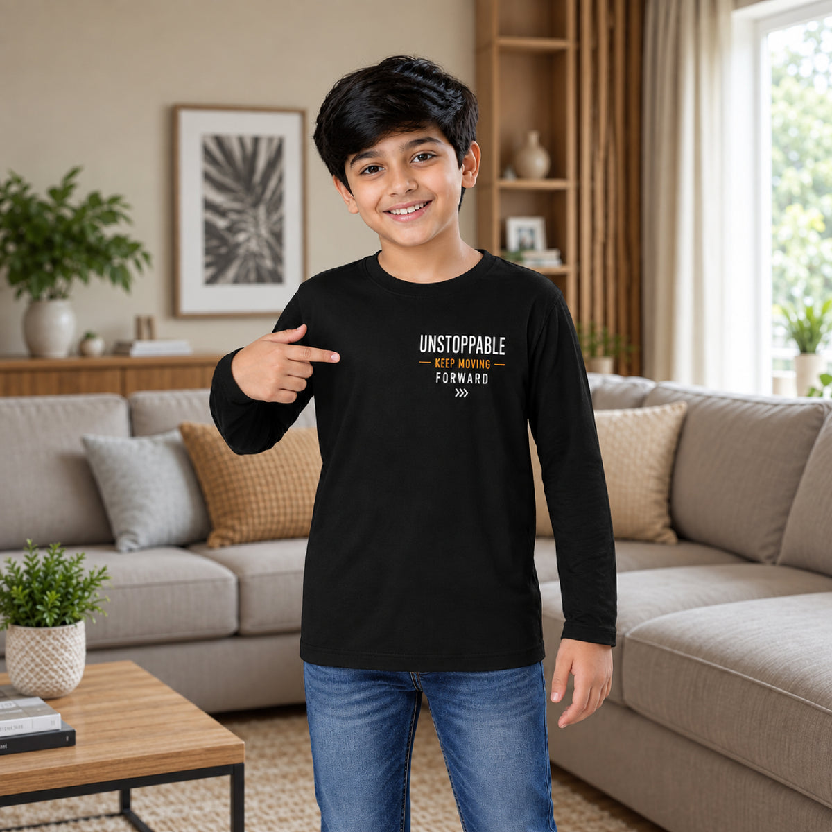 Kuchipoo Boys Cotton Printed T-Shirts | Full Sleeve Round Neck | Soft & Comfortable Casual Wear for Kids | Pack of 5