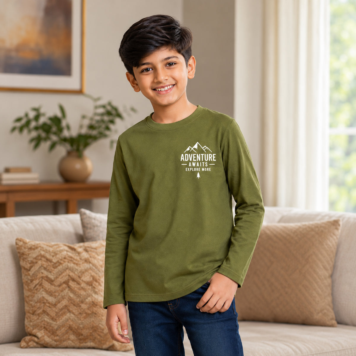 Kuchipoo Boys Cotton Printed T-Shirts | Full Sleeve Round Neck | Soft & Comfortable Casual Wear for Kids | Pack of 5