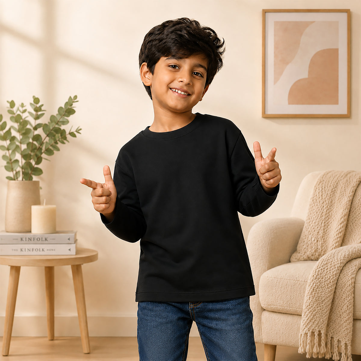 Kuchipoo Boys Cotton Solid T-Shirts | Full Sleeve Round Neck | Soft & Comfortable Casual Wear for Kids | Pack of 5