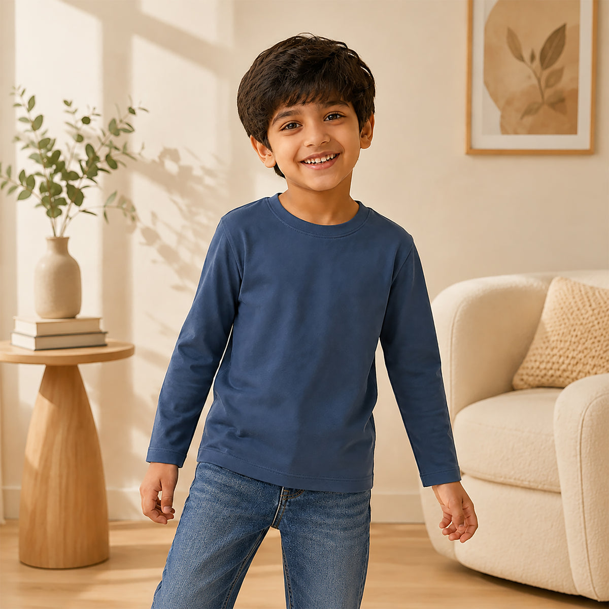Kuchipoo Boys Cotton Solid T-Shirts | Full Sleeve Round Neck | Soft & Comfortable Casual Wear for Kids | Pack of 5