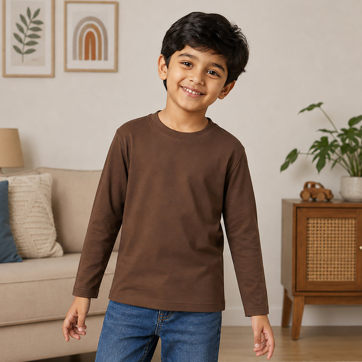 Kuchipoo Boys Cotton Solid T-Shirts | Full Sleeve Round Neck | Soft & Comfortable Casual Wear for Kids | Pack of 5