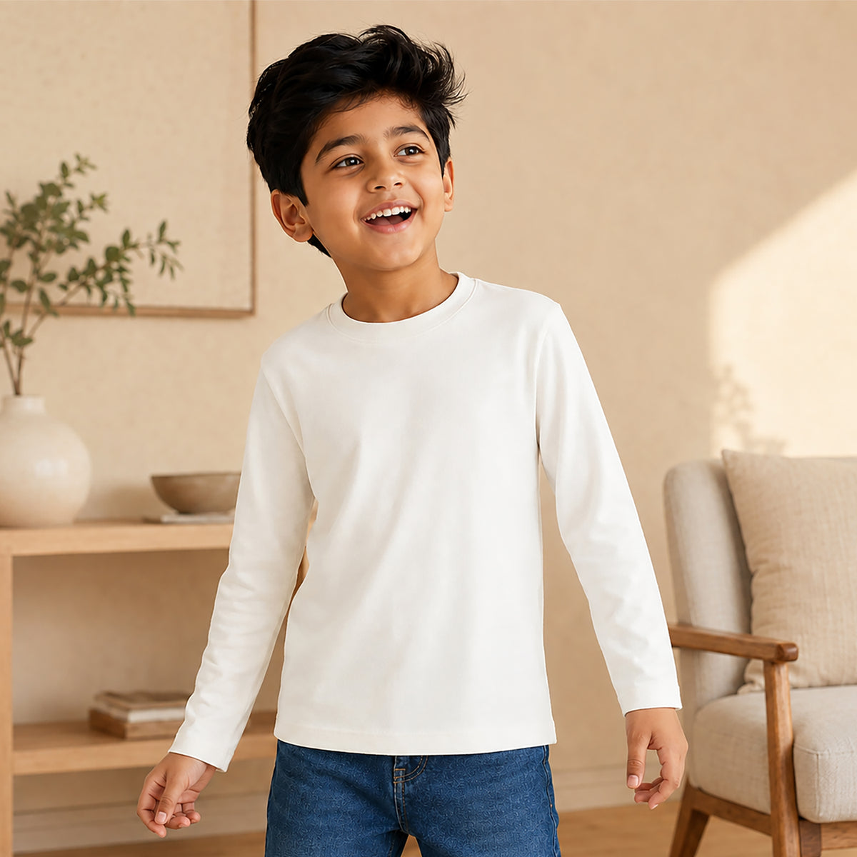 Kuchipoo Boys Cotton Solid T-Shirts | Full Sleeve Round Neck | Soft & Comfortable Casual Wear for Kids | Pack of 5
