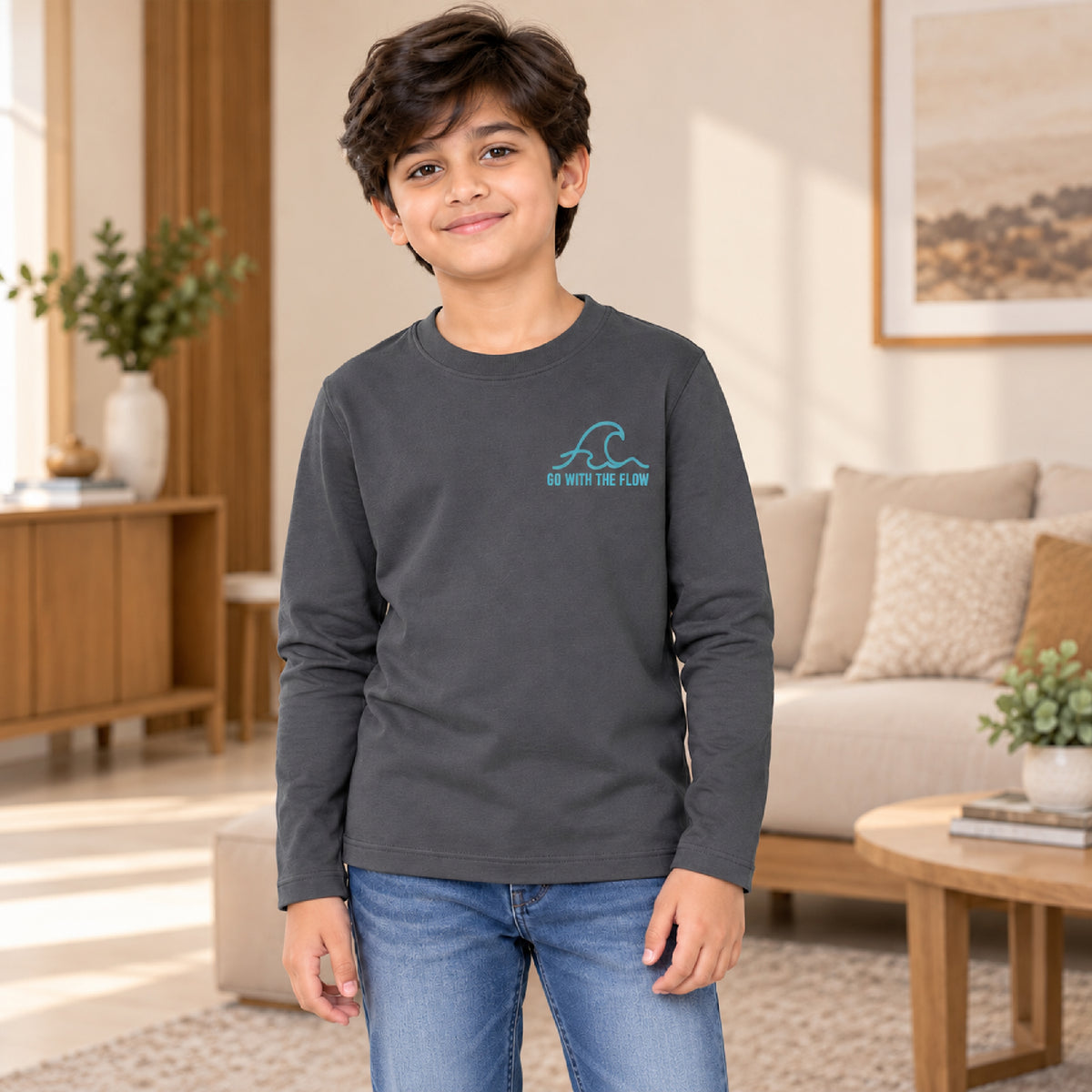 Kuchipoo Boys Cotton Printed T-Shirts | Full Sleeve Round Neck | Soft & Comfortable Casual Wear for Kids | Pack of 5