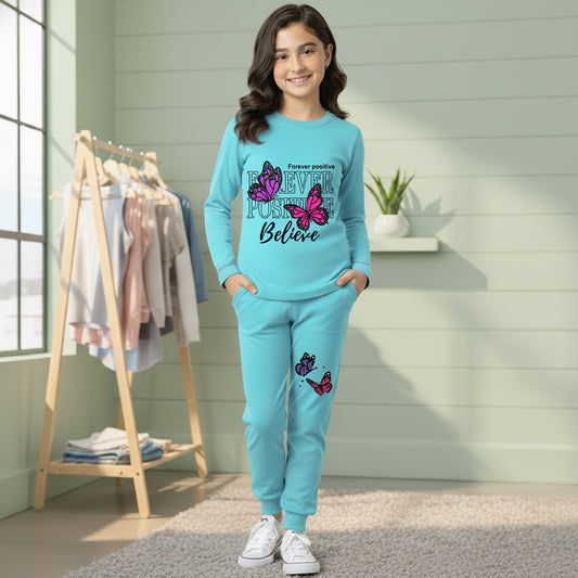 Kuchipoo Girls Regular Fit Cotton T-Shirt and Trackpant Set With Pocket