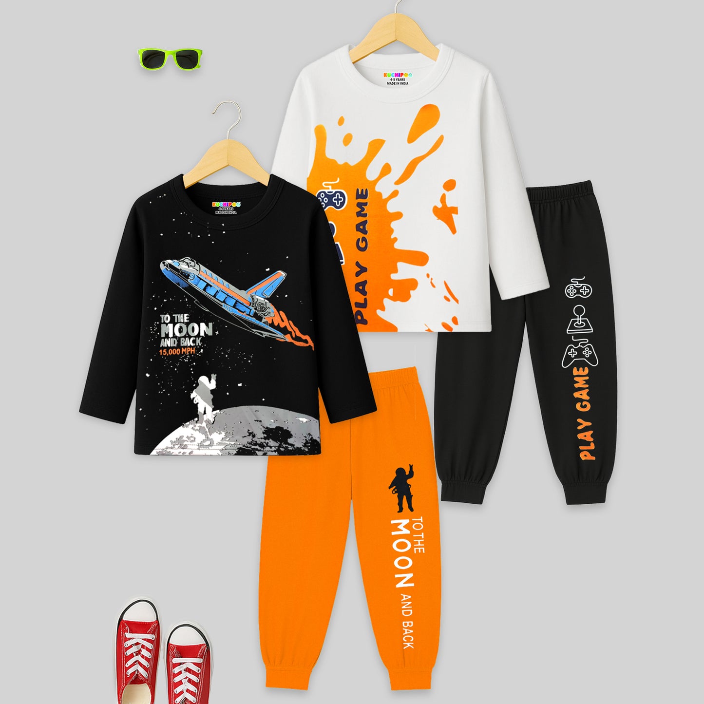 Kuchipoo Boys Full Sleeves T-Shirt and Pajamas Set-Pack 0f 2