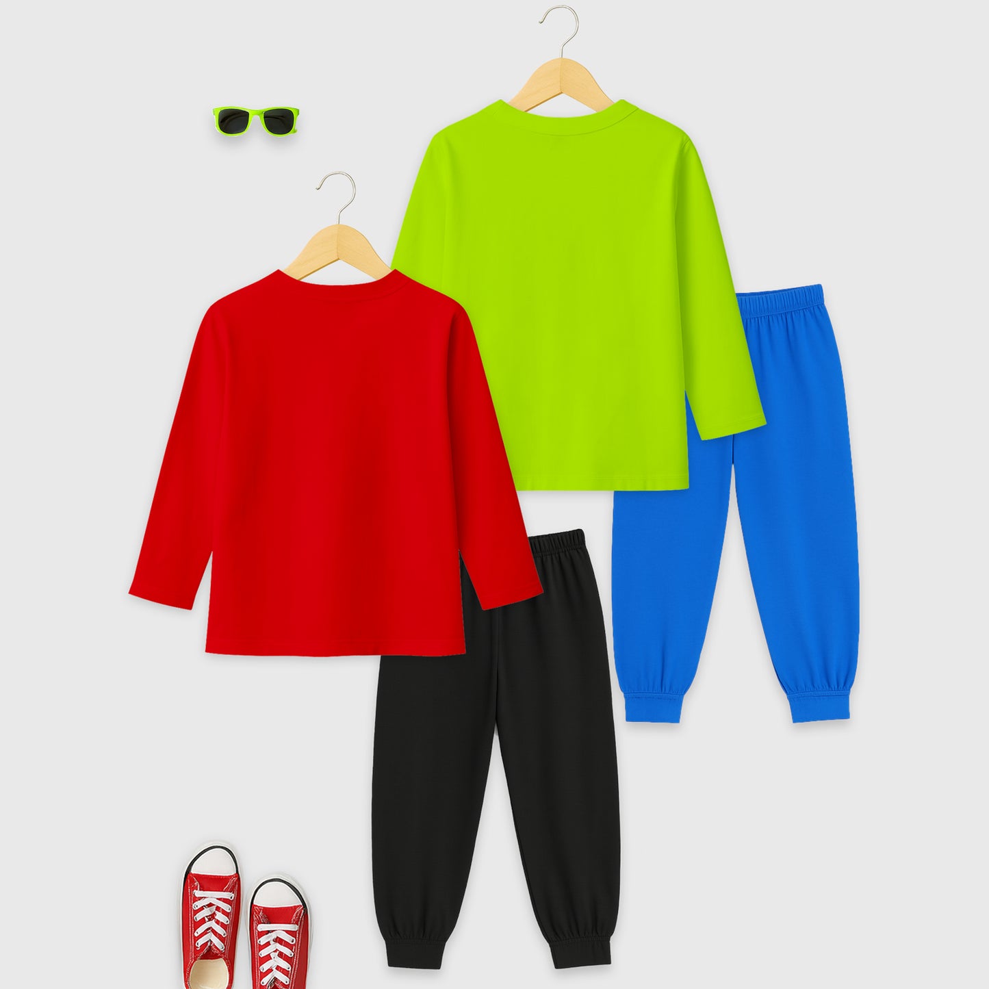 Kuchipoo Boys Full Sleeves T-Shirt and Pajamas Set-Pack 0f 2