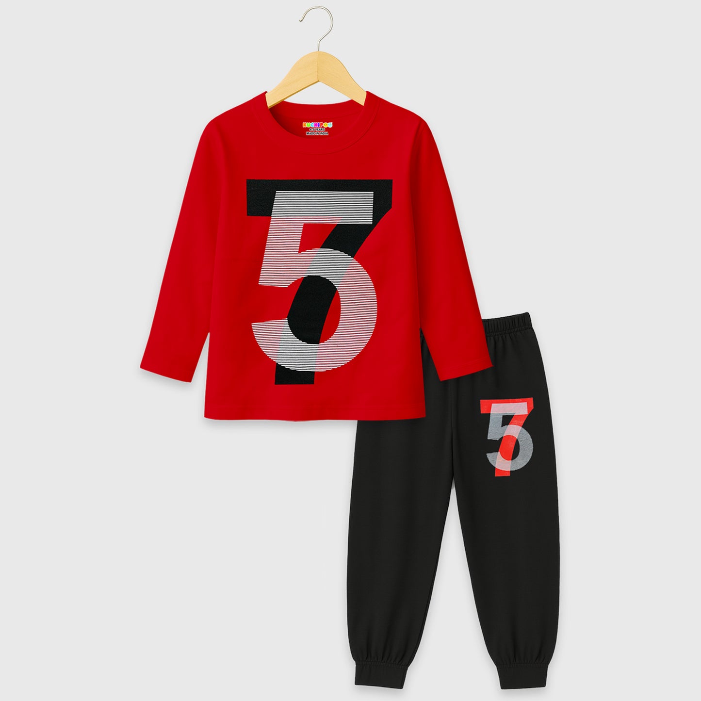 Kuchipoo Boys Full Sleeves T-Shirt and Pajamas Set-Pack 0f 2