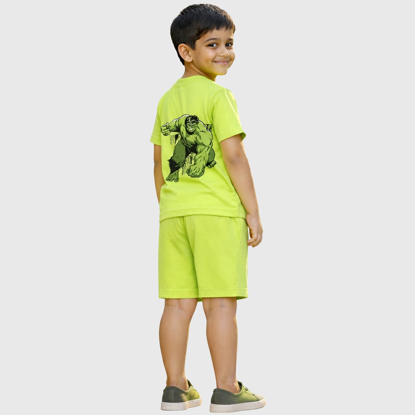 Kuchipoo © Marvel Boys Superhero Printed T-Shirt & Shorts Set | Hulk, Spiderman & Captain America Back Print | Cotton Summer Co-Ord Set | Pack of 3