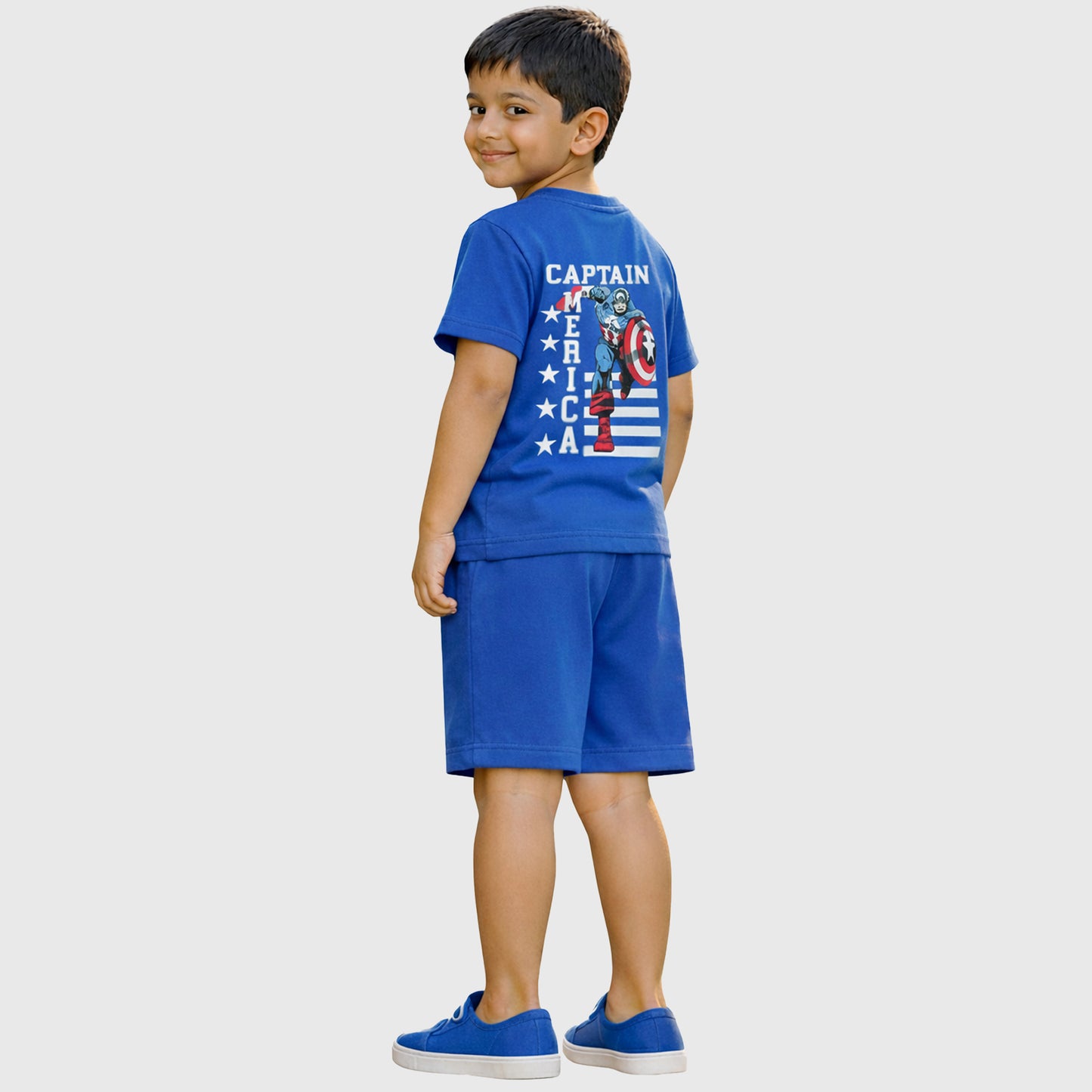 Kuchipoo © Marvel Boys Superhero Printed T-Shirt & Shorts Set | Hulk, Spiderman & Captain America Back Print | Cotton Summer Co-Ord Set | Pack of 3