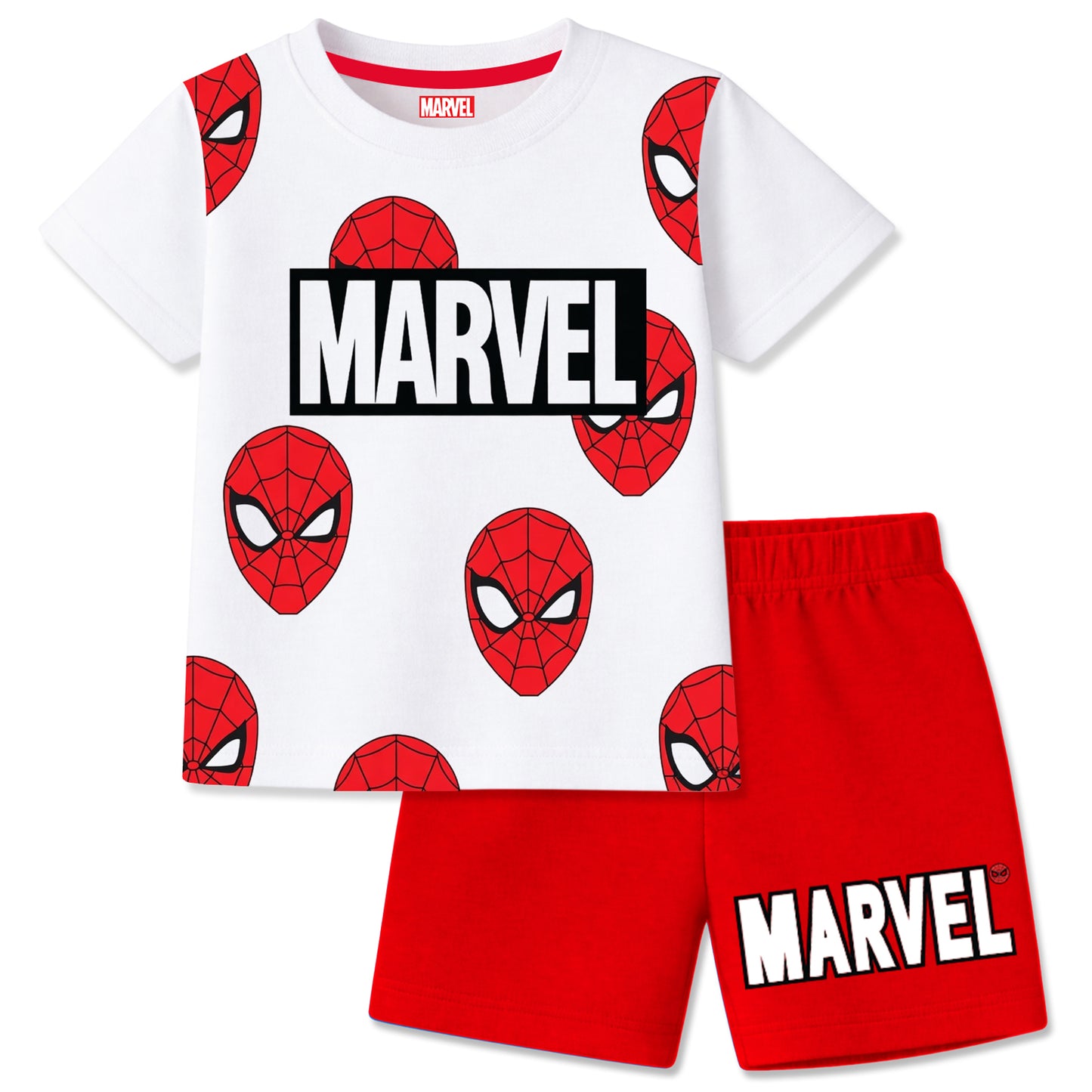 Kuchipoo © Marvel Boys Superhero Printed T-Shirt & Shorts Set | Avengers, Spiderman & Captain America Back Print | Cotton Summer Co-Ord Set | Pack of 3