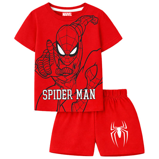 Kuchipoo © Marvel Boys Superhero Printed T-Shirt & Shorts Set | Avengers, Spiderman & Captain America Back Print | Cotton Summer Co-Ord Set | Pack of 3