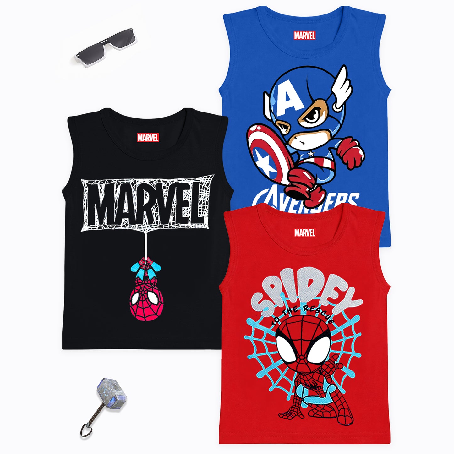 Kuchipoo © Marvel Boys Sleeveless Cotton T-Shirts - Pack of 3