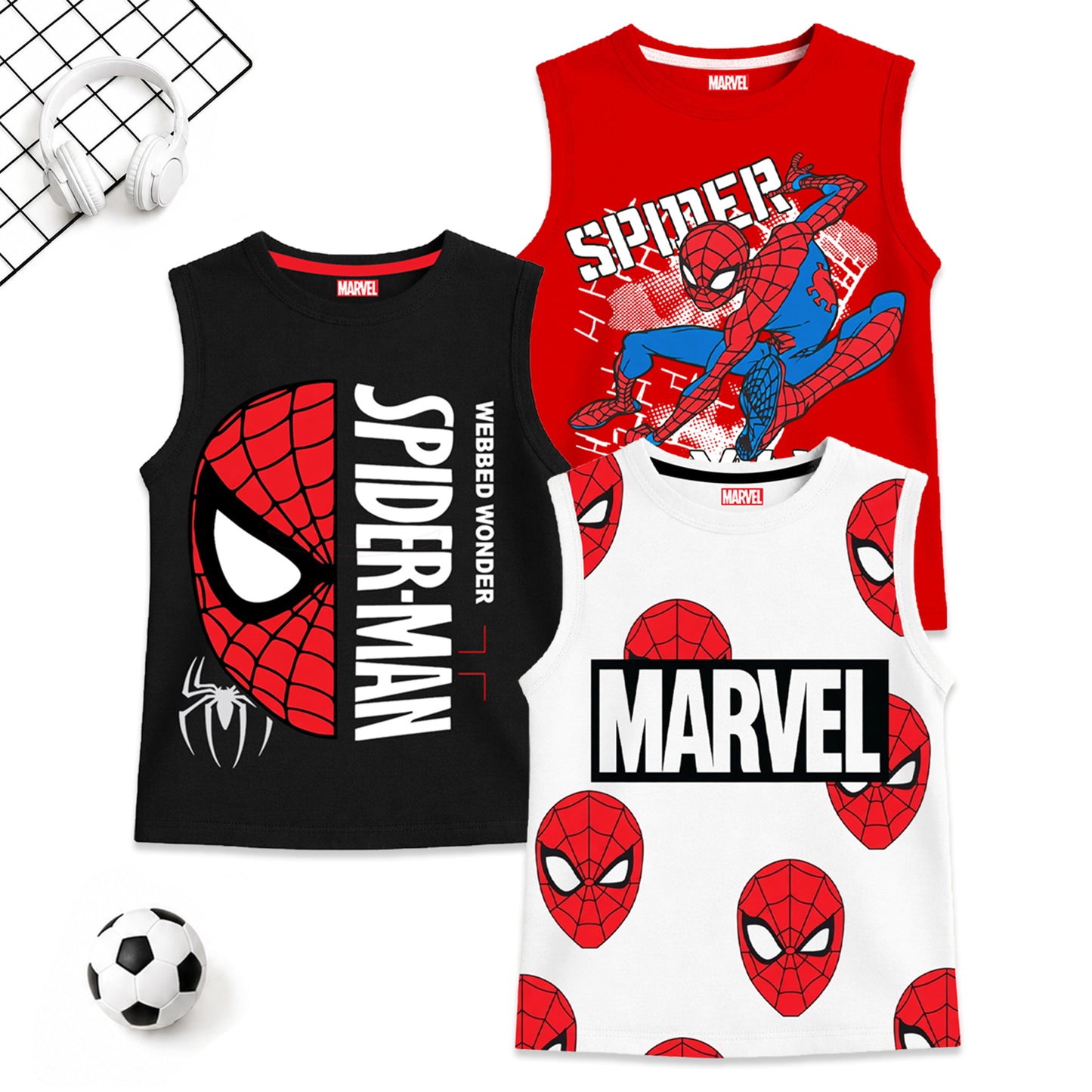 Kuchipoo © Marvel Boys Sleeveless Regular Fit Cotton T-Shirt - Pack of 3
