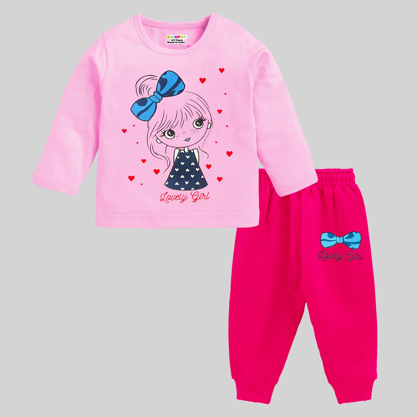 KUCHIPOO Baby GirlsT-Shirts and Pyjamas Set